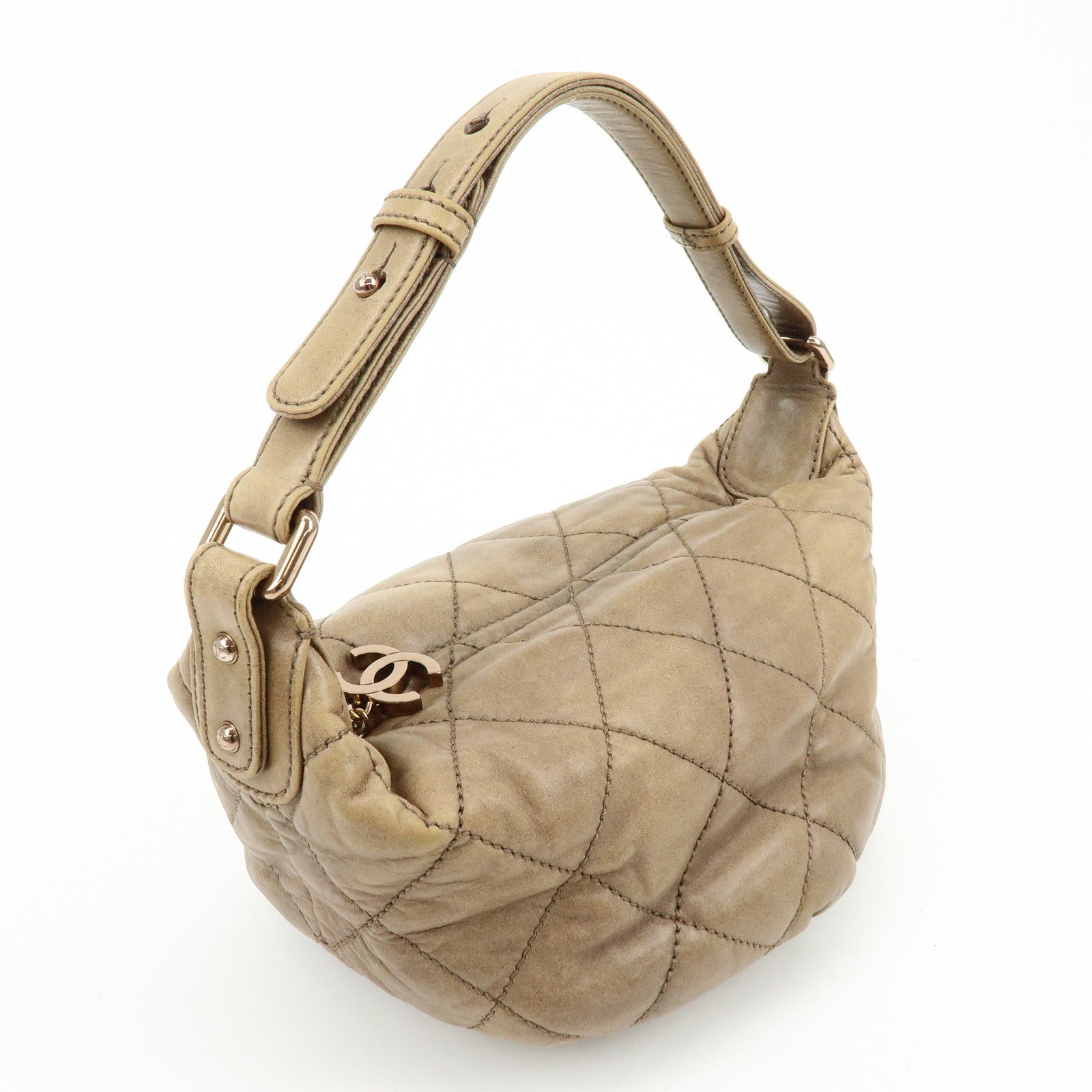 CHANEL Wild Stitch Lamb Skin Shoulder Bag Brown
