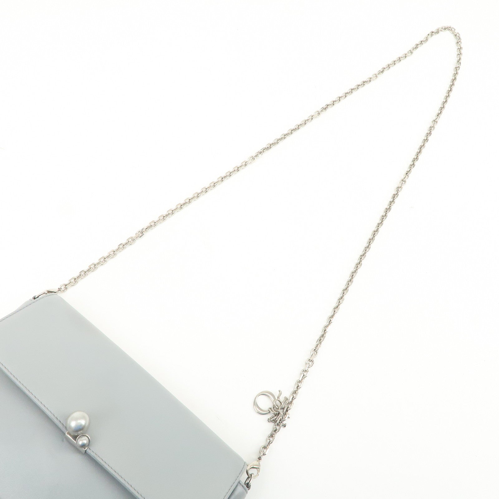 Christian Dior Leather Chain Shoulder Bag Light Blue 112-MA-0174