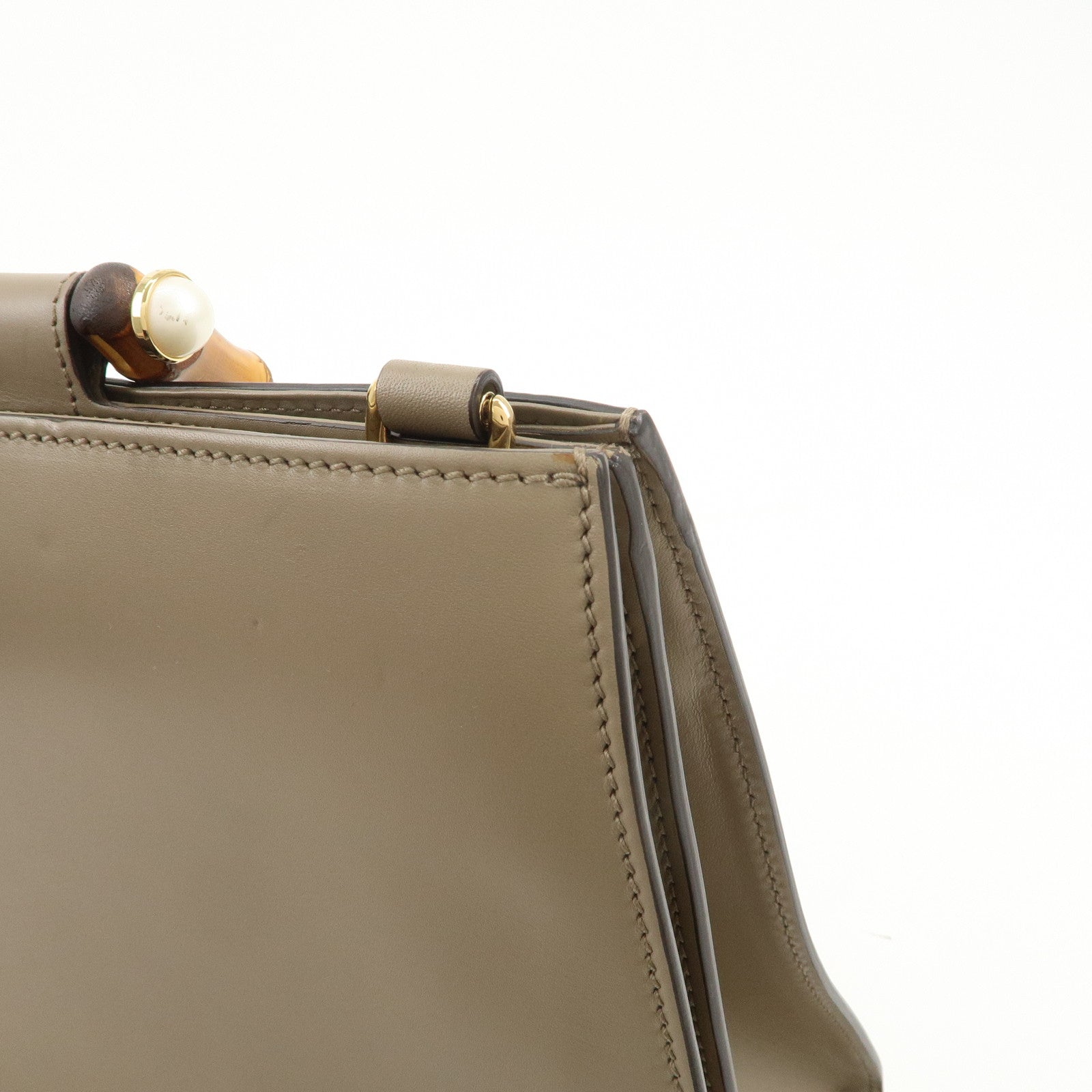 GUCCI Bamboo Nymphaea Leather 2Way Hand Shoulder Bag Gray 453764