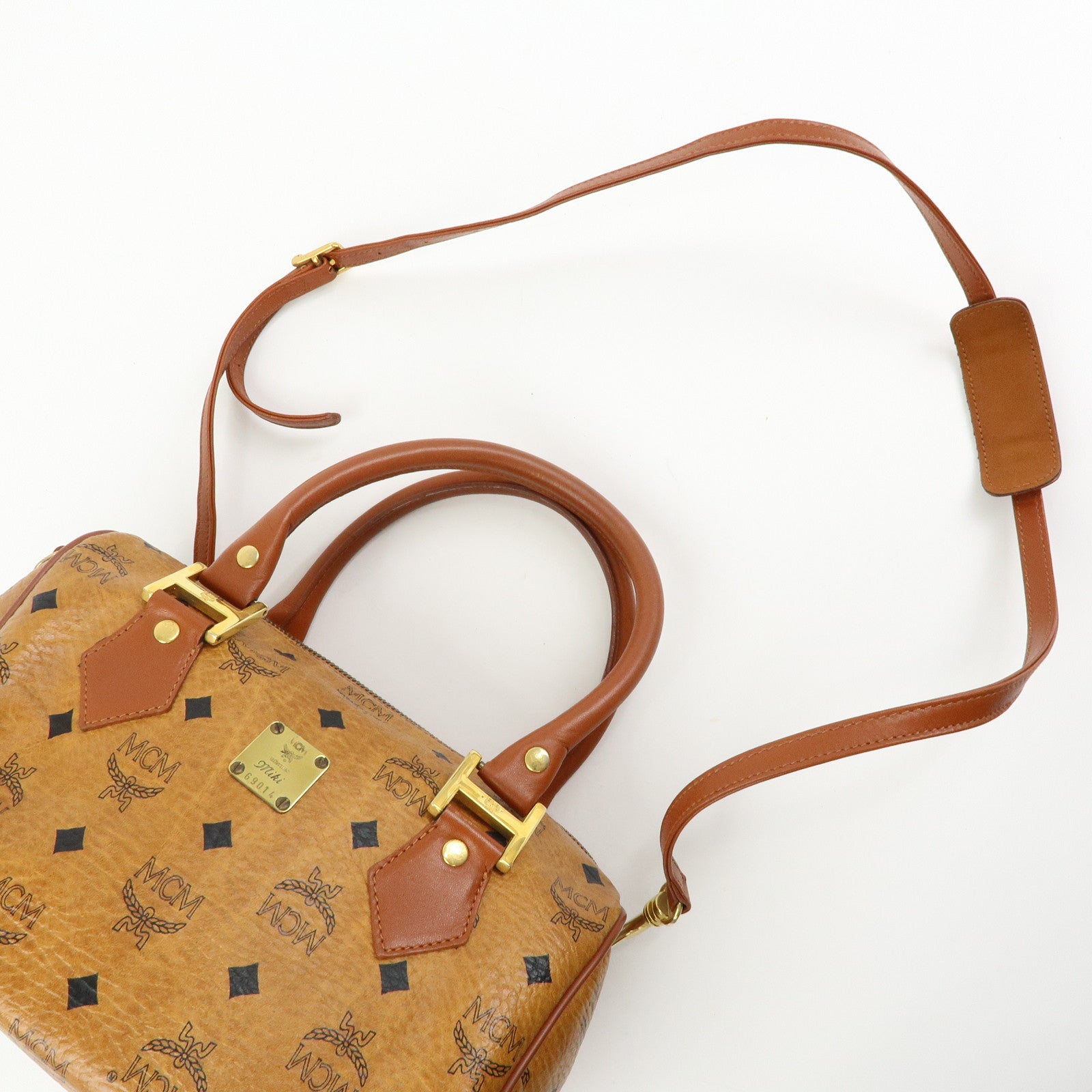 MCM Visetos PVC Leather 2Way Bag Hand Bag Boston Bag Brown