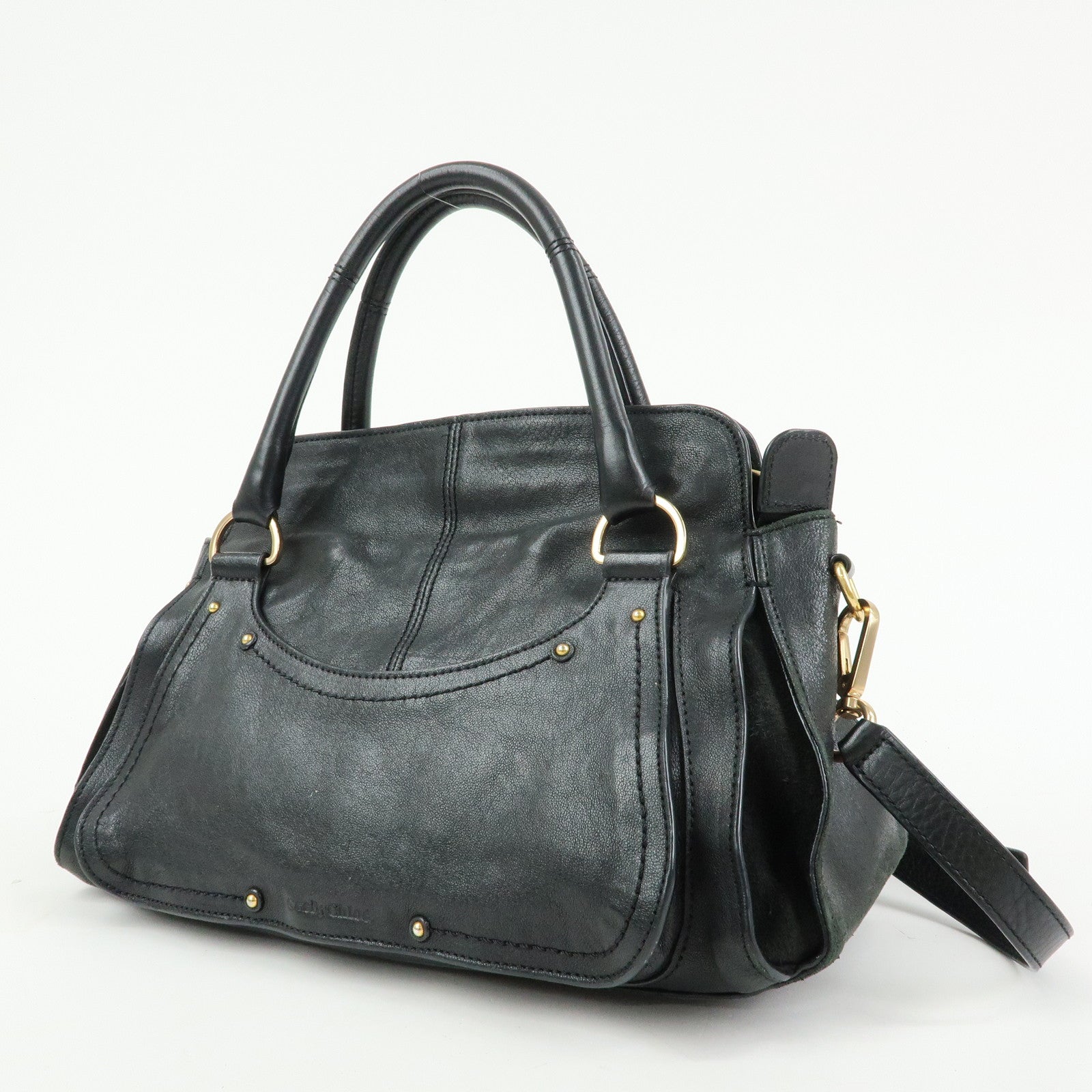 Chloe See by Cloe Leather 2Way Bag Shoulder Bag Hand Bag Black