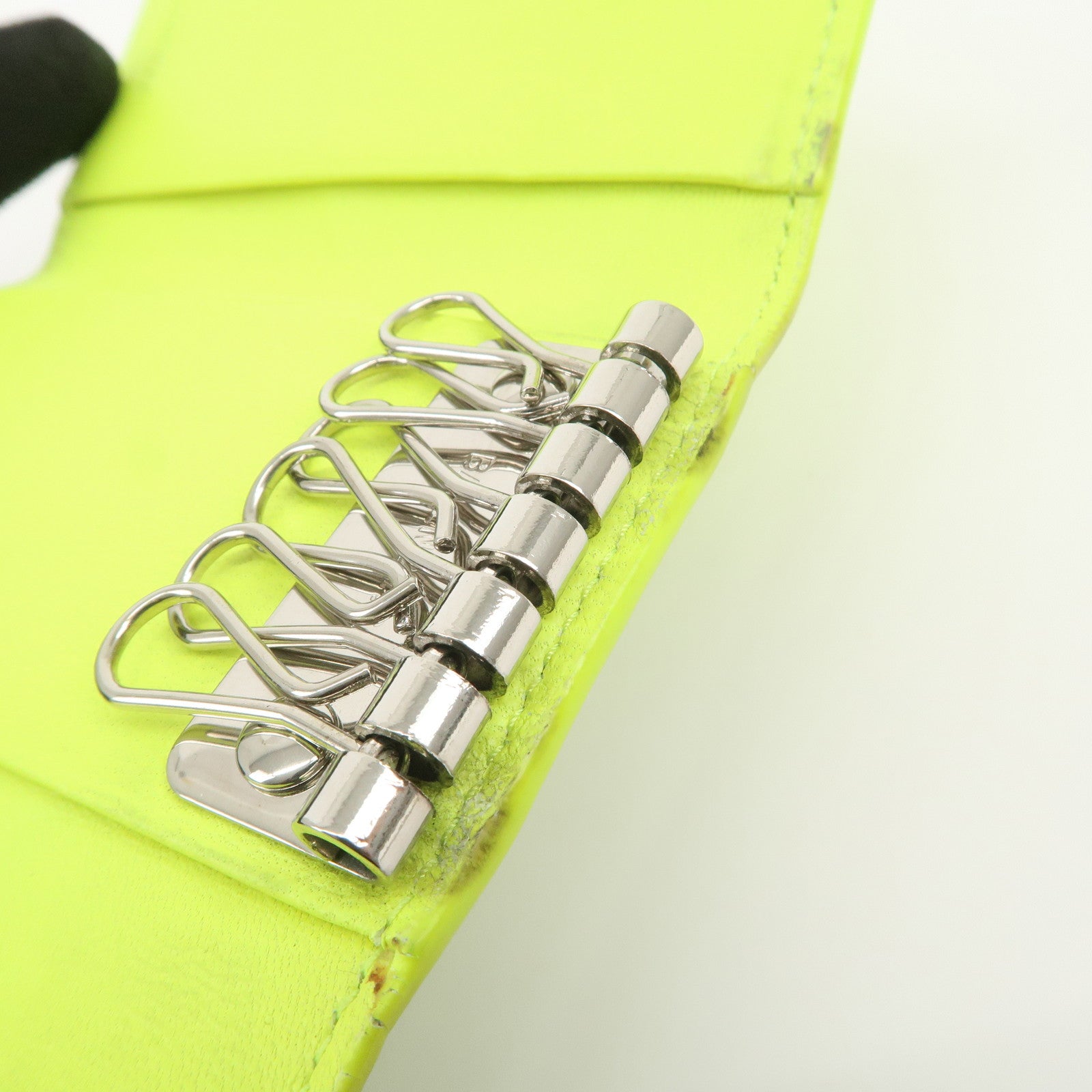 BALENCIAGA Logo Leather Key Case Key Holder Neon Yellow