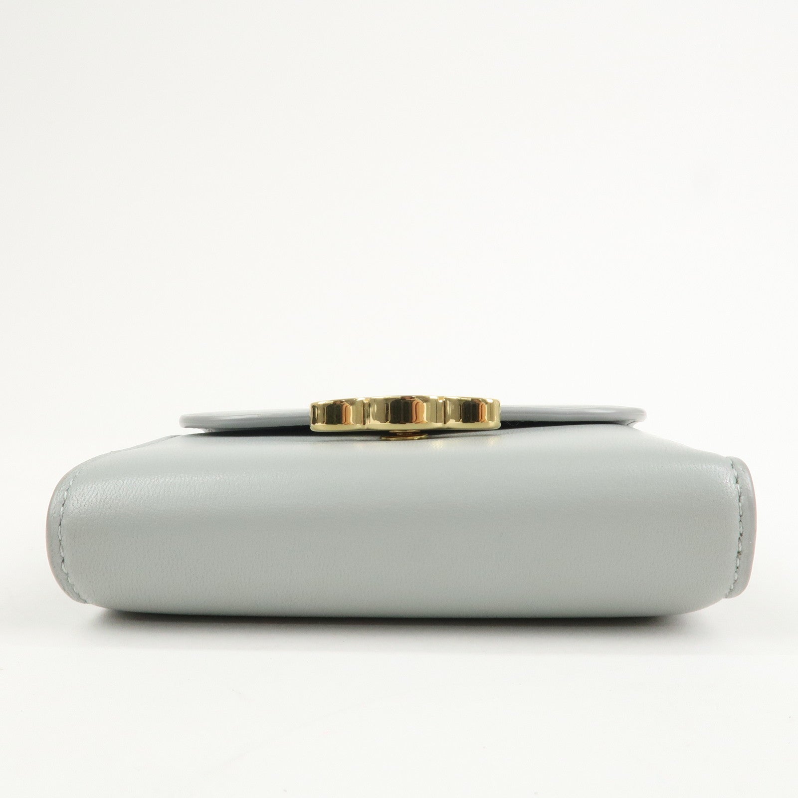 CELINE Triomphe Leather Tri-fold Falap Wallet Light Blue