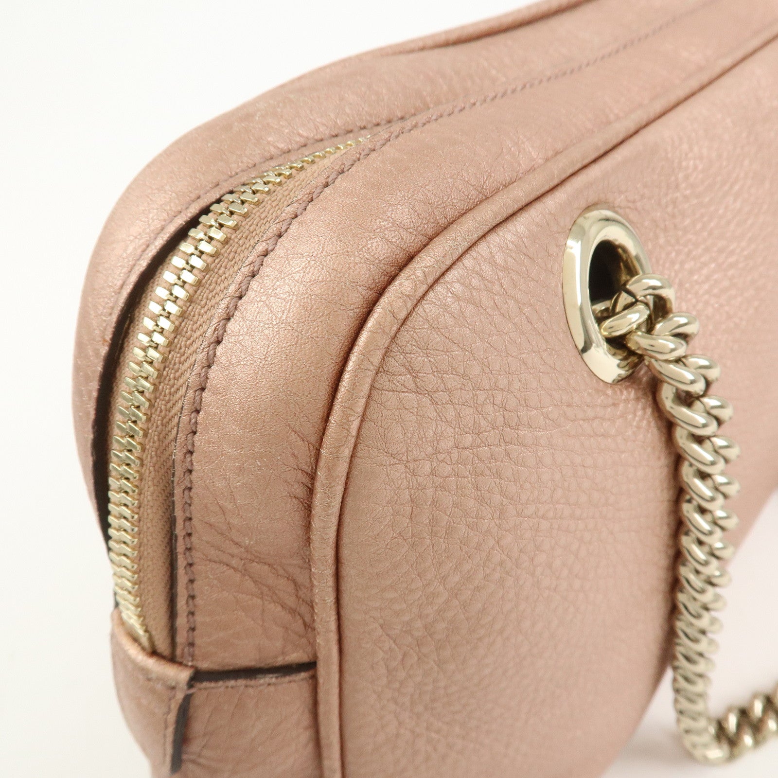 GUCCI SOHO Interlocking G Leather Shoulder Bag Metallic Pink 308983