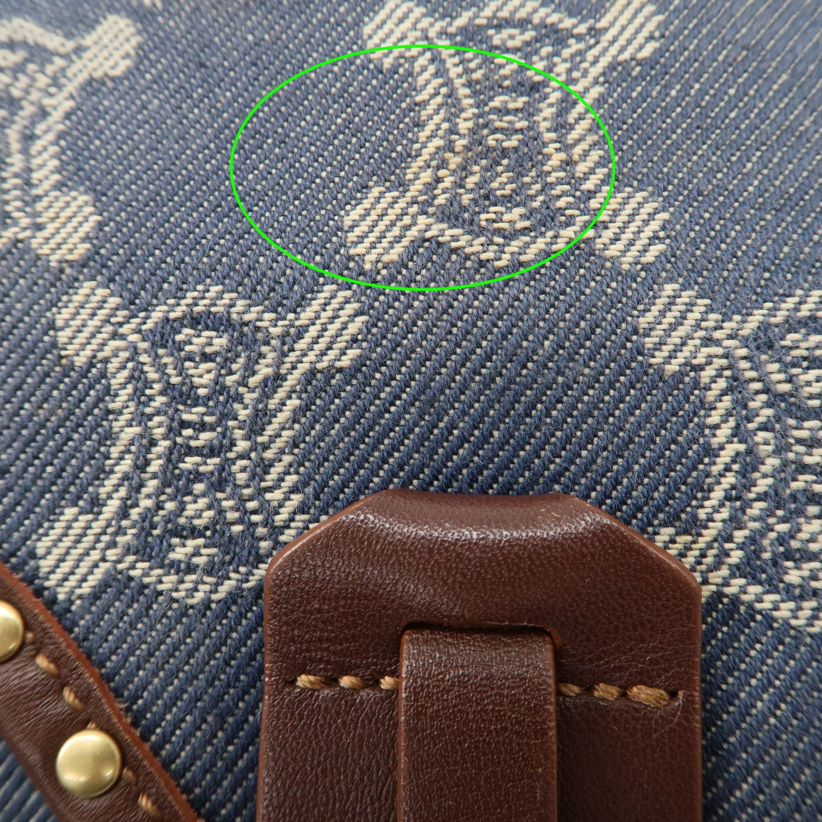 CELINE Macadam Studs Denim Leather Shoulder Bag Dark Brown Navy Used