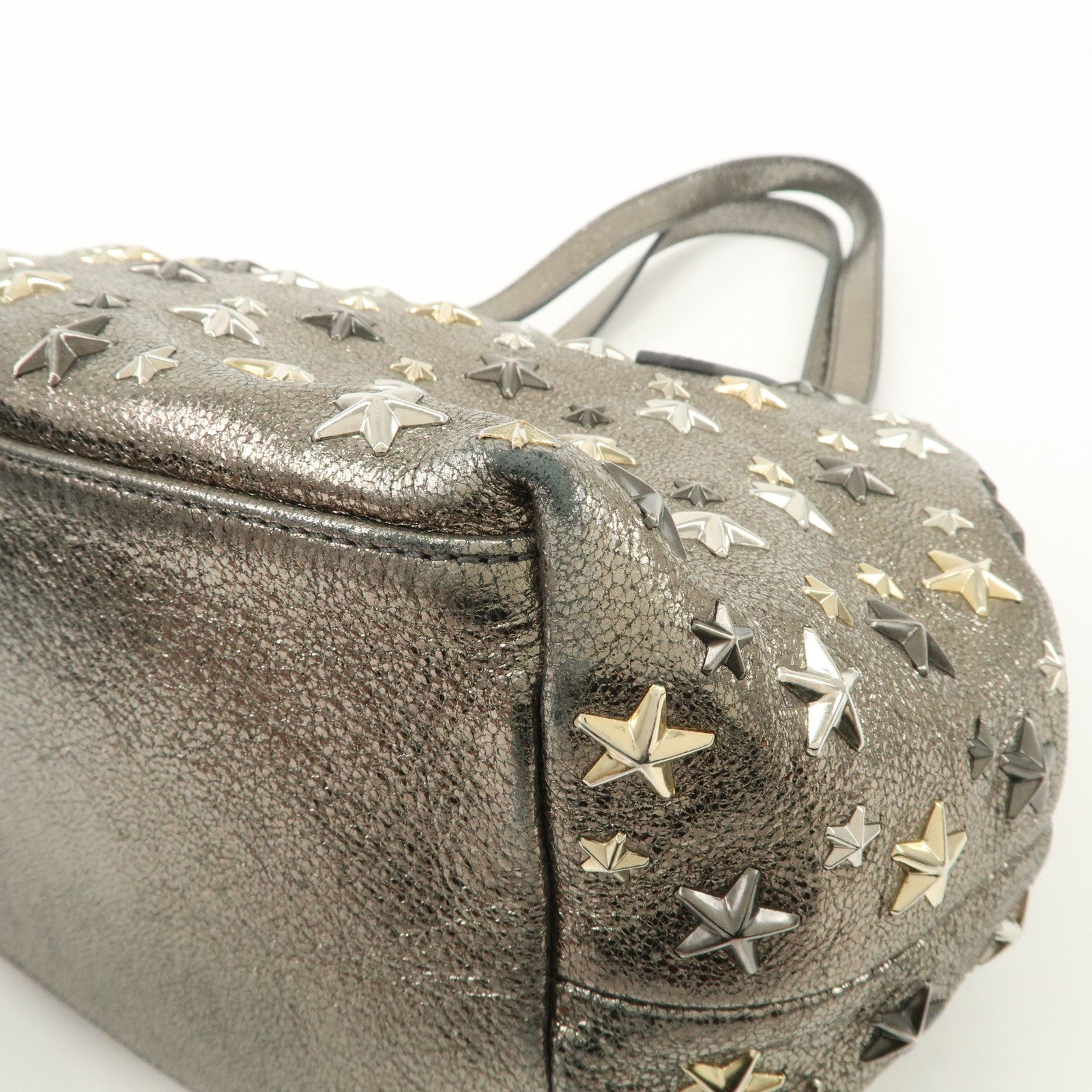 JIMMY CHOO Sophia Studs Leather Tote Bag Shoulder Bag Silver