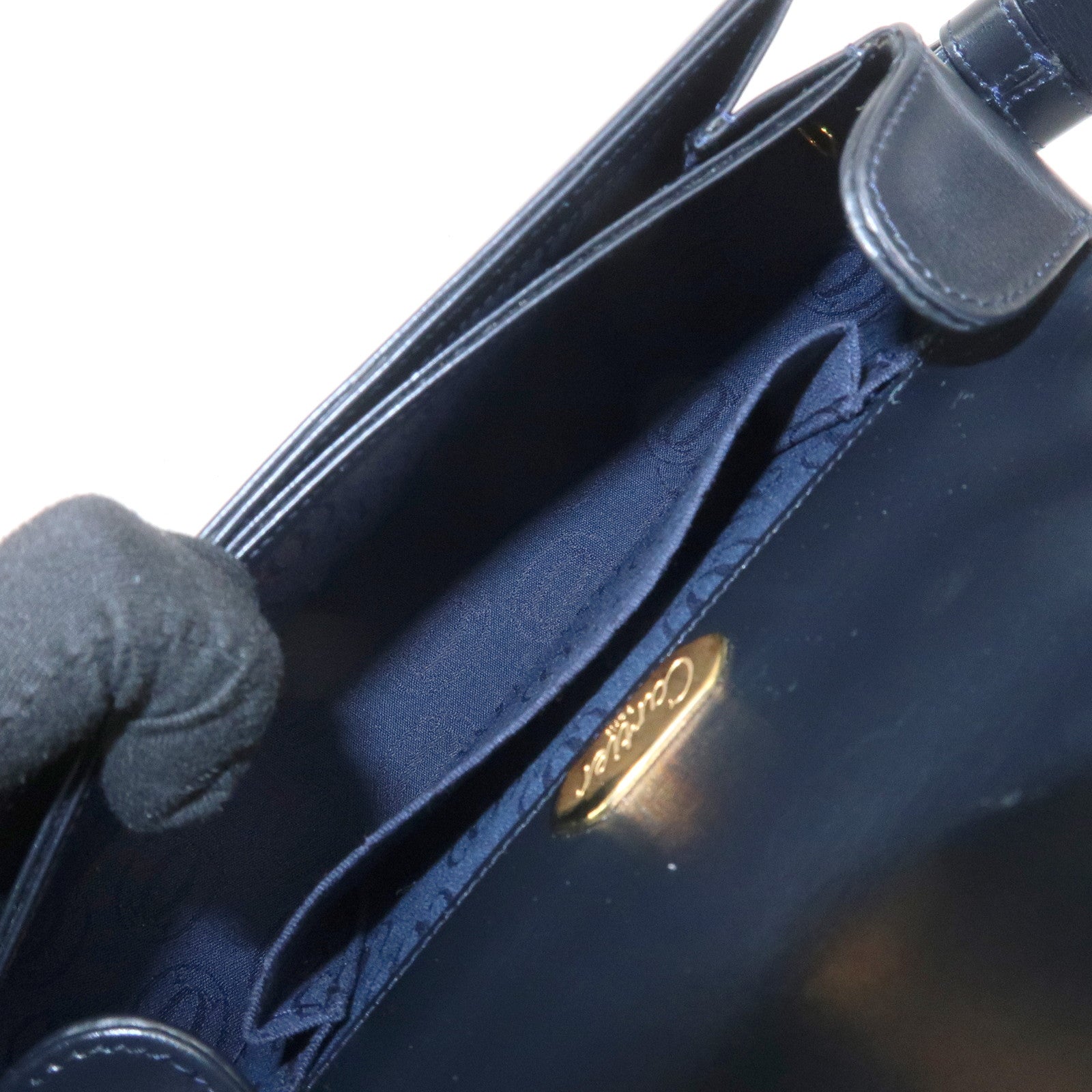 Cartier Sapphire Line Leather Sapphire Shoulder Bag Hand Bag Black