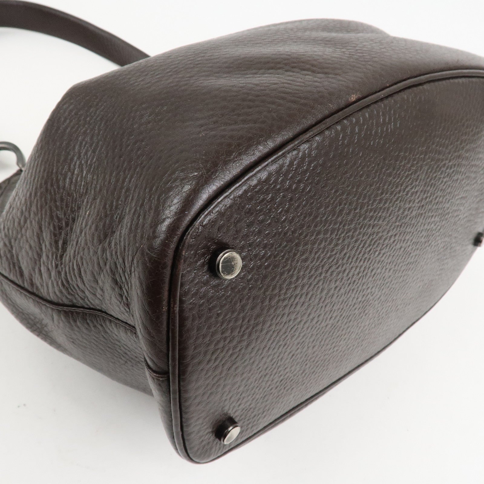 Ferragamo Gancini Leather Shoulder Bag Hand Bag Brown