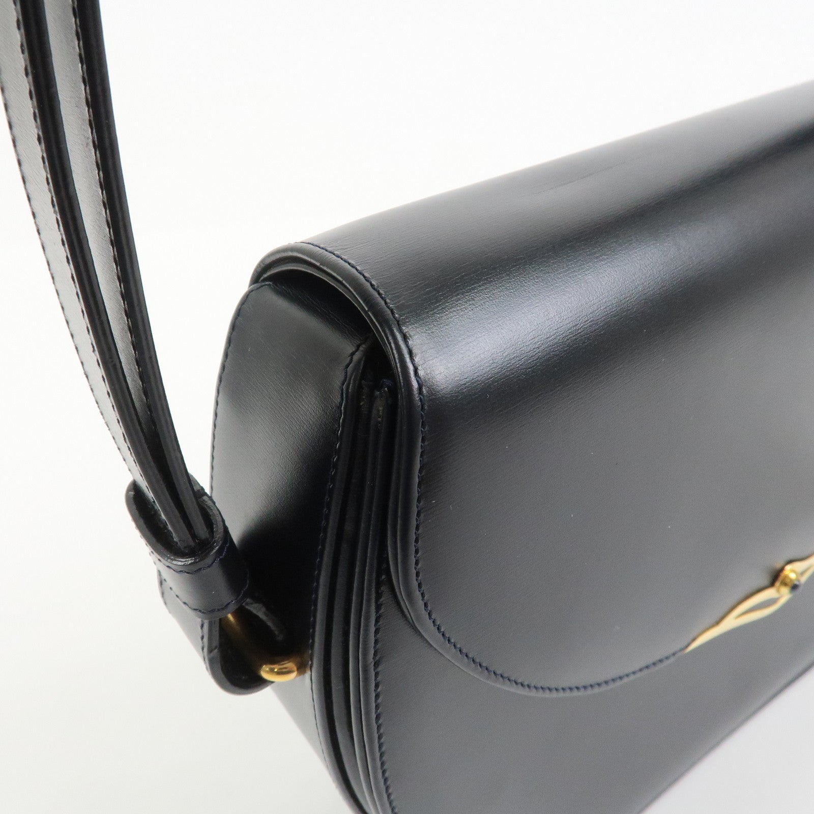 Cartier Sapphire Line Leather Sapphire Shoulder Bag Hand Bag Black