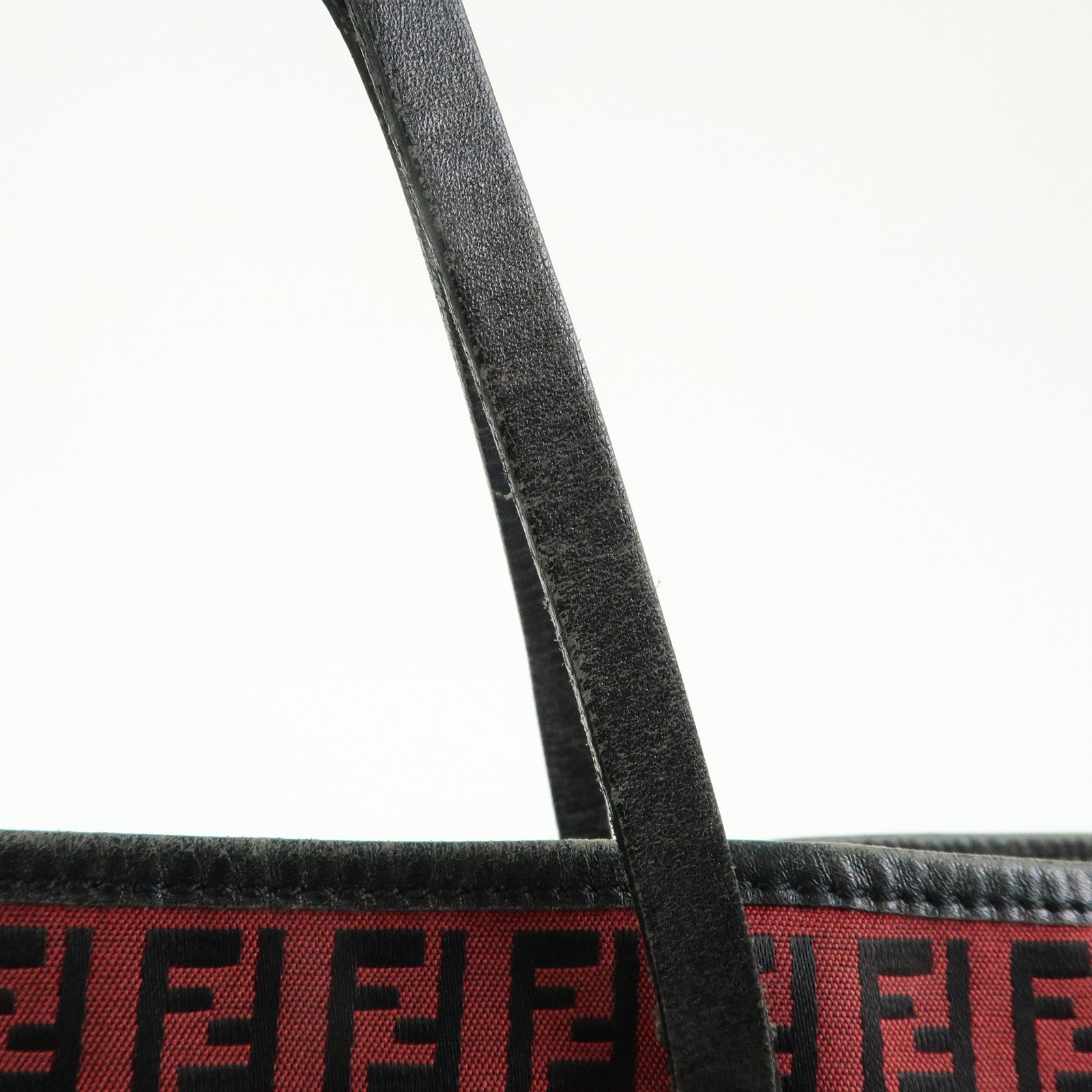 FENDI Zucchino Canvas Leather Tote Bag Hand Bag Red Black 8BH005