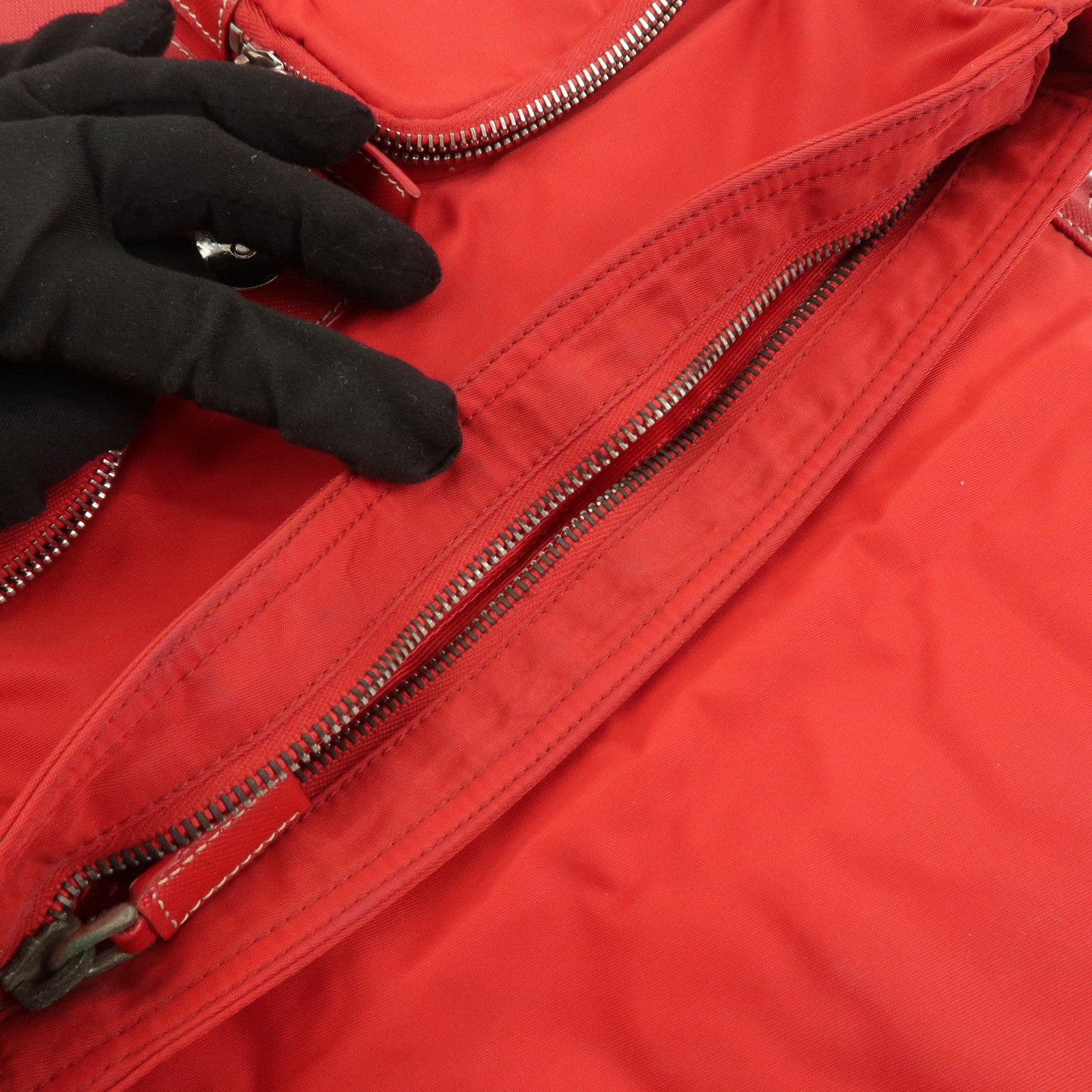 PRADA Triangle Logo Nylon Saffiano Leather Shoulder Bag Red BT0436