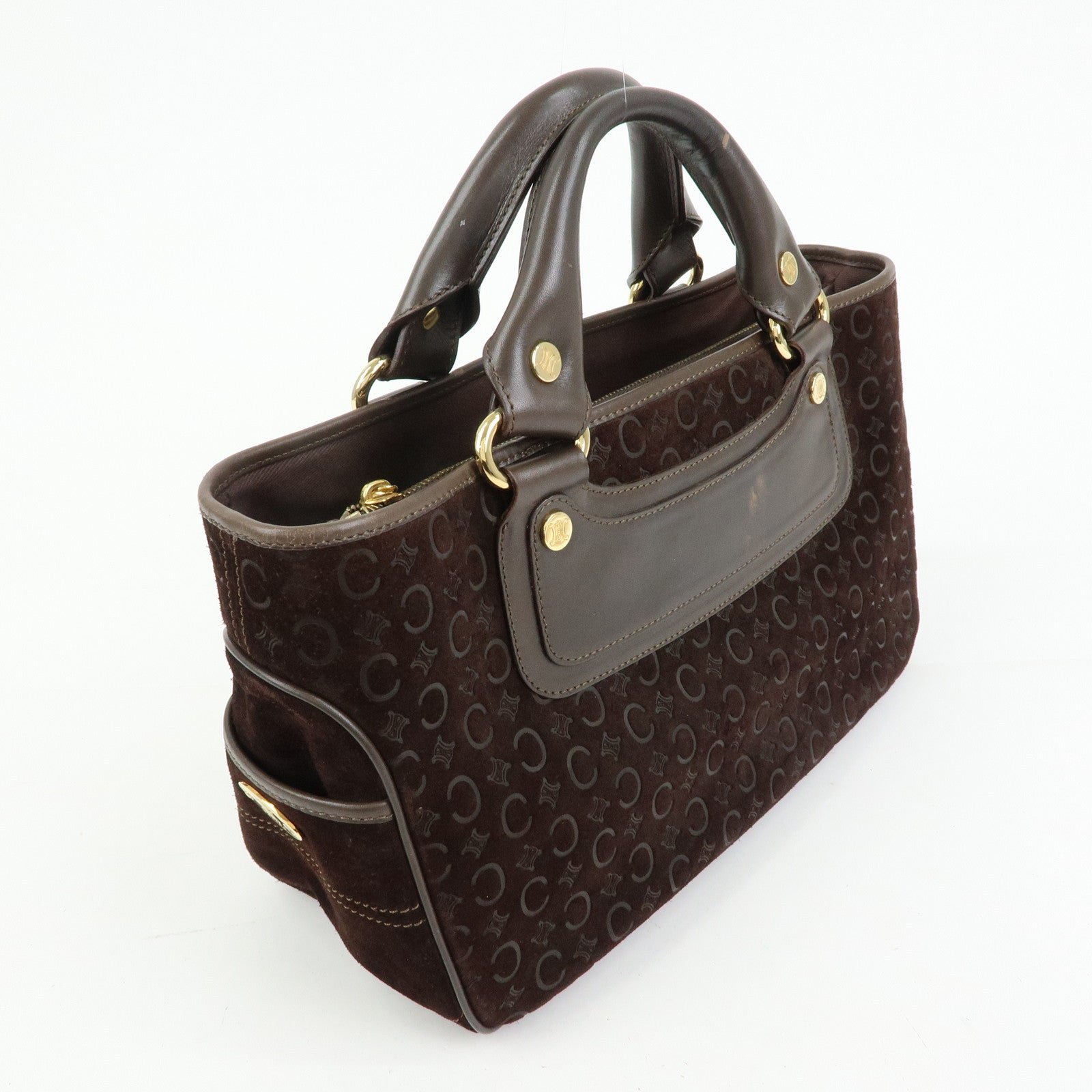 CELINE C Macadam Suede Leather Boogie Bag Hand Bag Brown