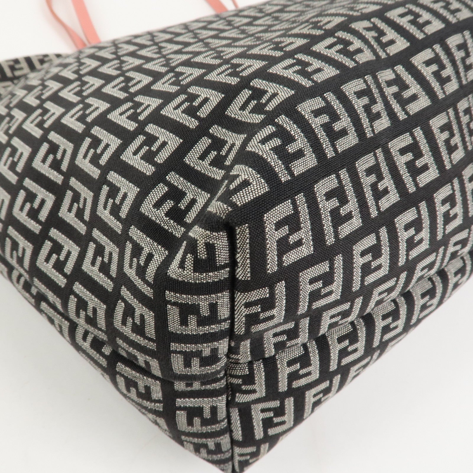 FENDI Zucchino Canvas Leather Tote Shoulder Bag Black Pink 8BH025