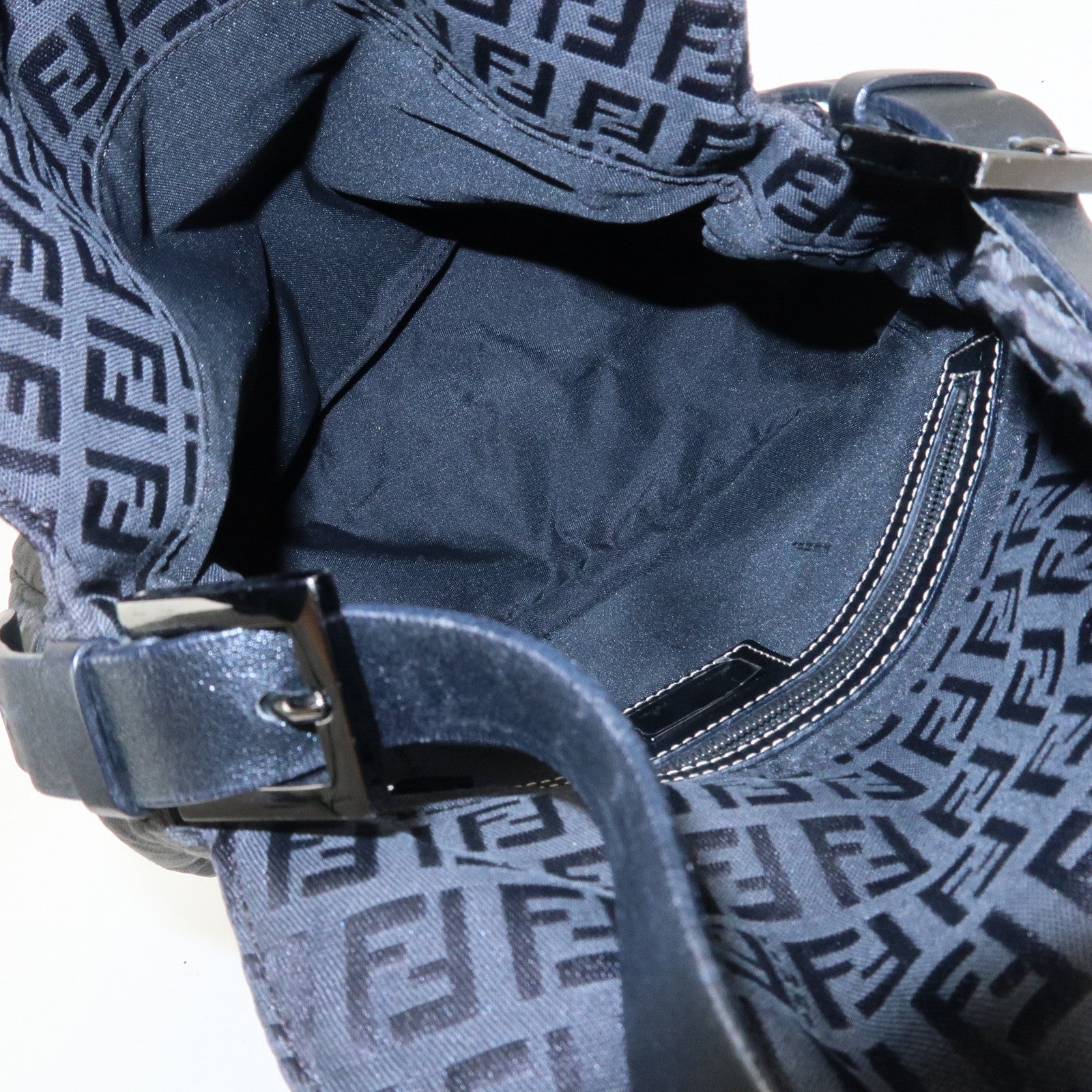 FENDI Mamma Baguette Zucchino Canvas Leather Shoulder Bag 8BR004