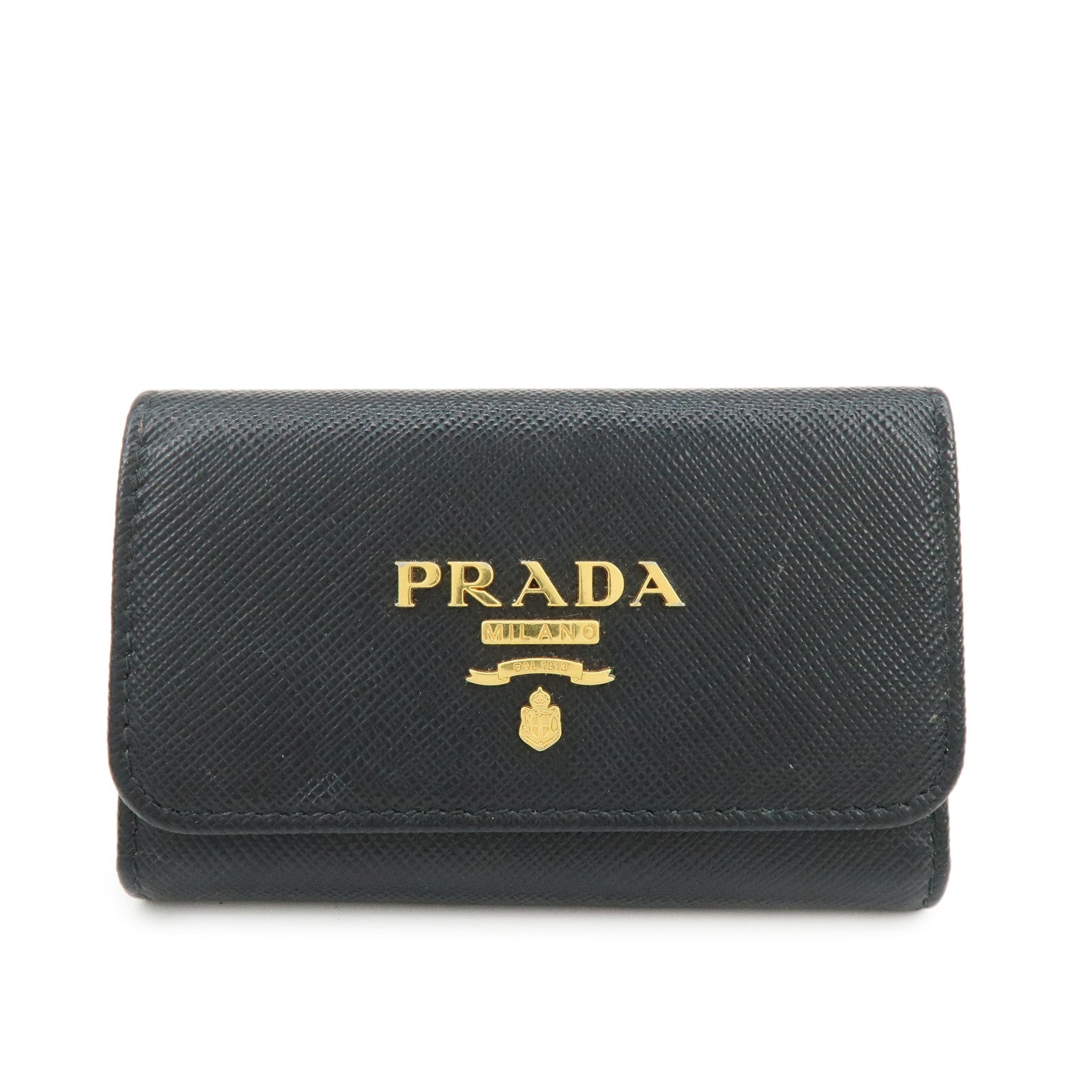 PRADA Saffiano Leather Key Case Key Ring Key Holder Black