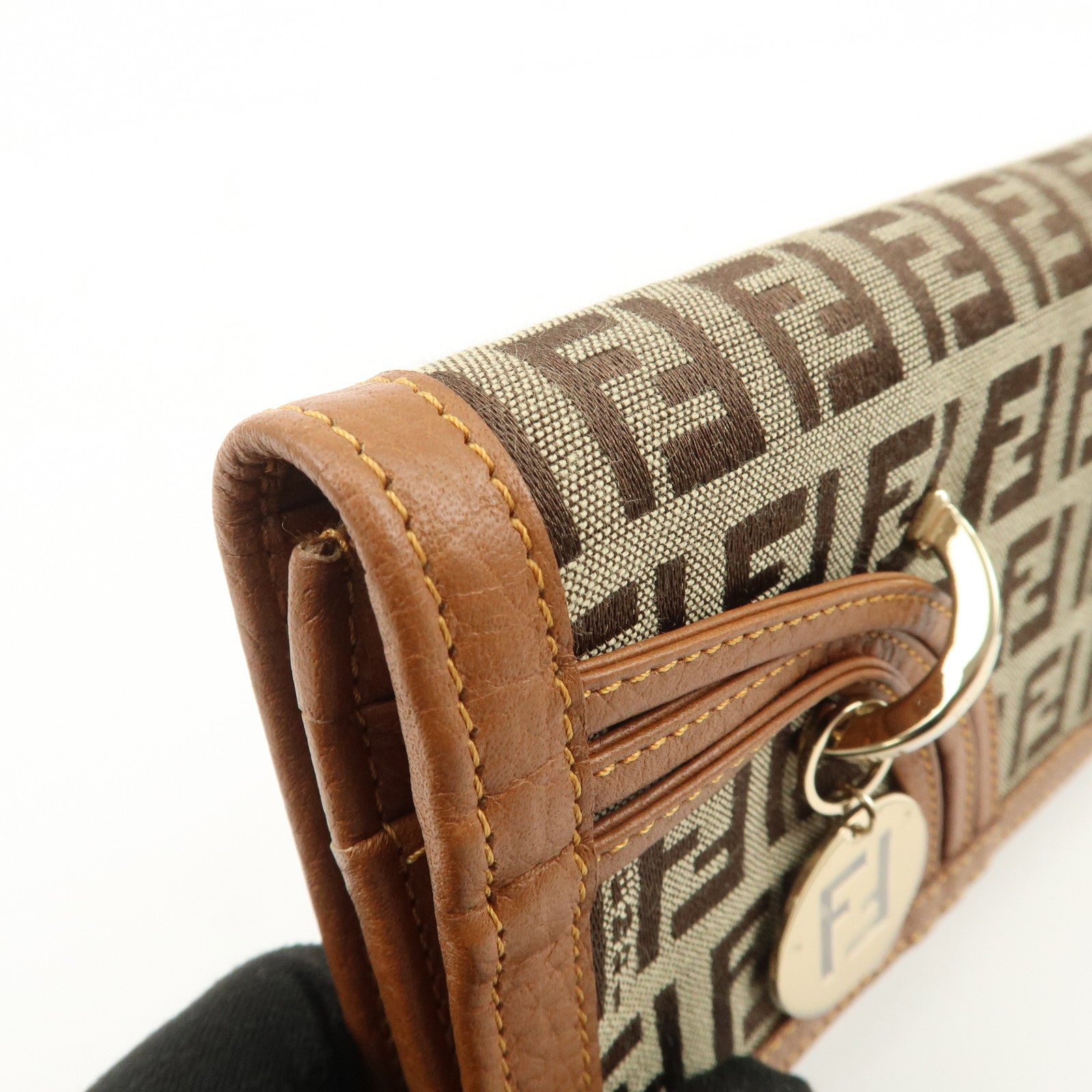 FENDI Zucchino Canvas Long Flap Wallet Camel 8M0179