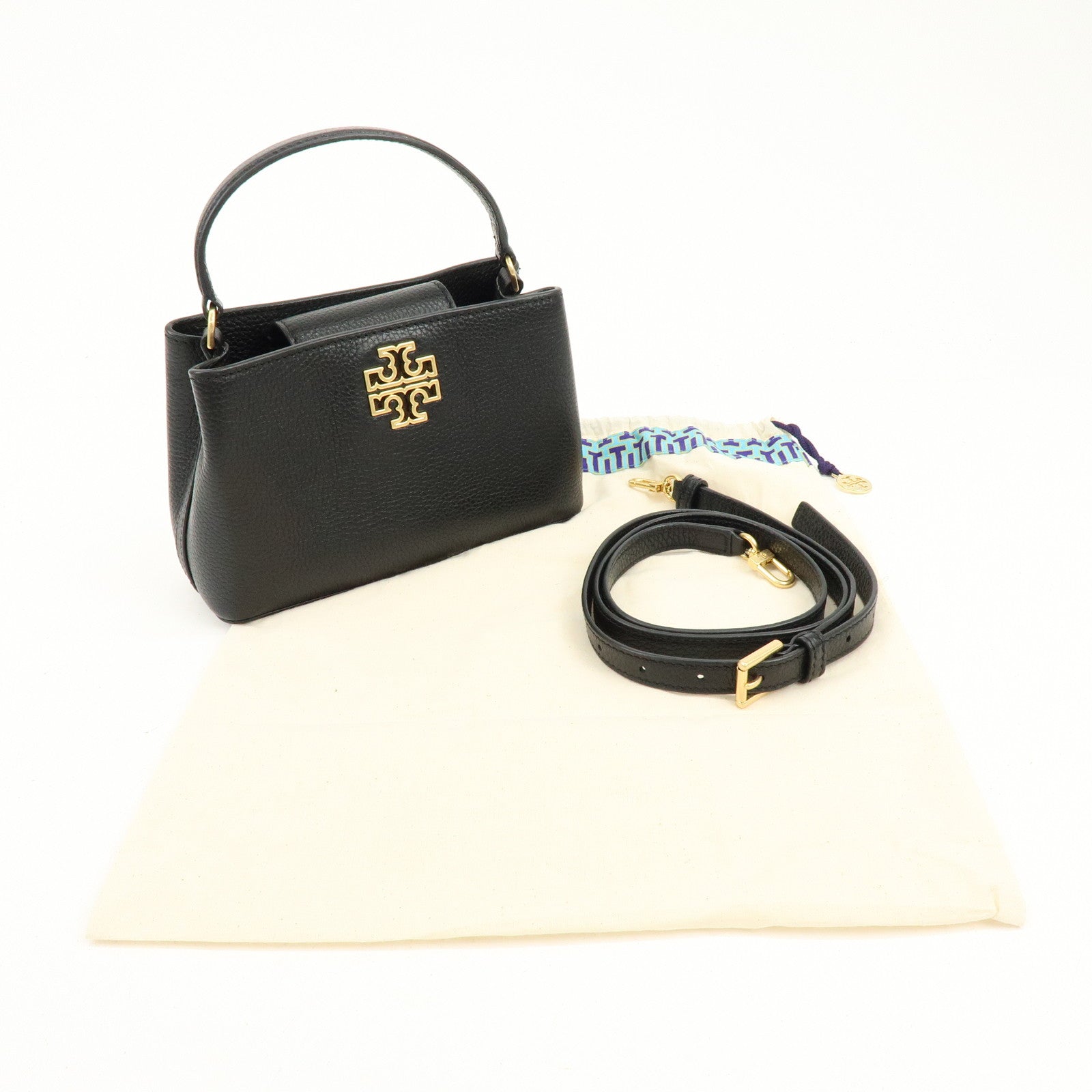 TORY BURCH Britten Micro Satchel Leather 2Way Bag Hand Bag Black
