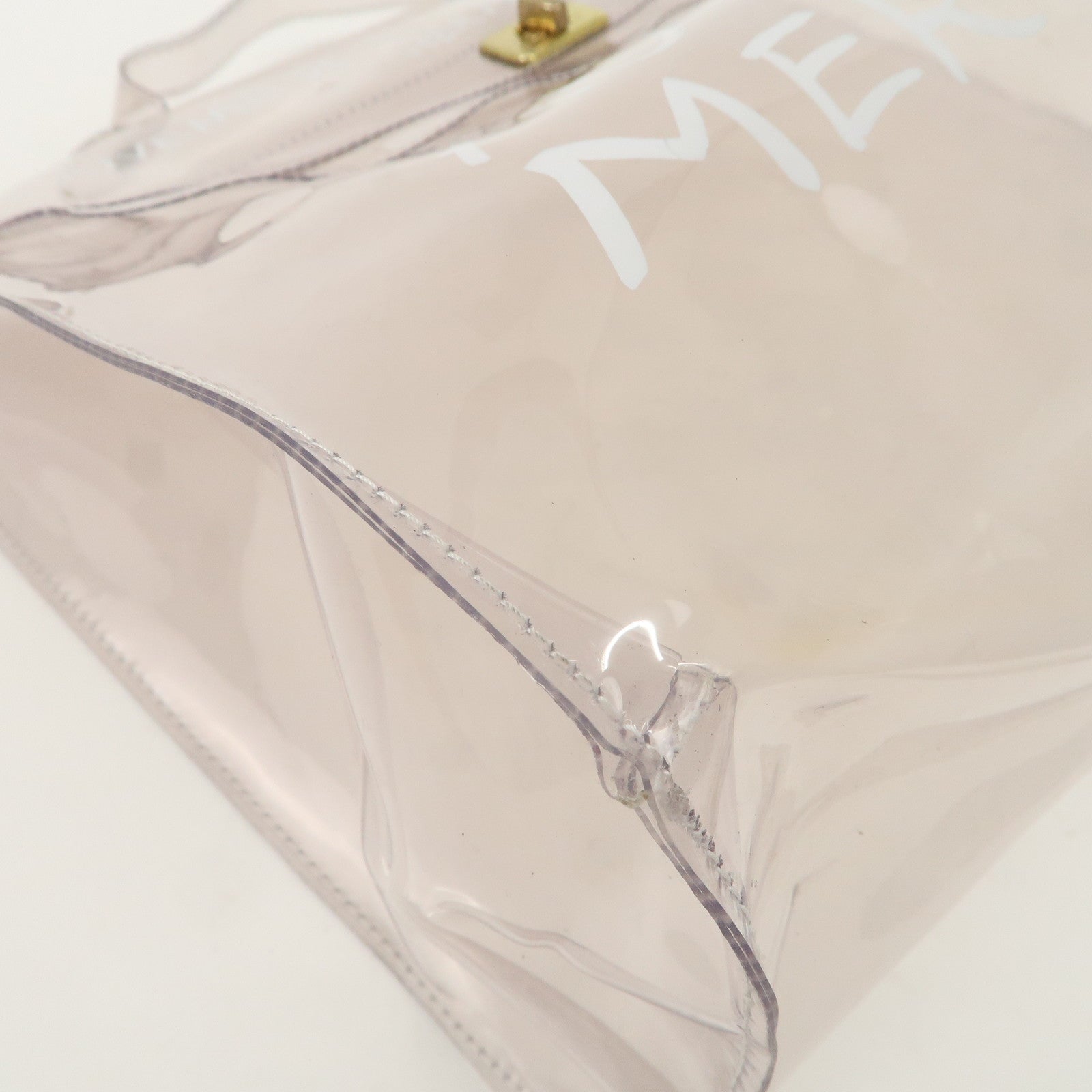 HERMES Kelly Vinyl Hand Bag Clear Transparent Gold Hardware Used