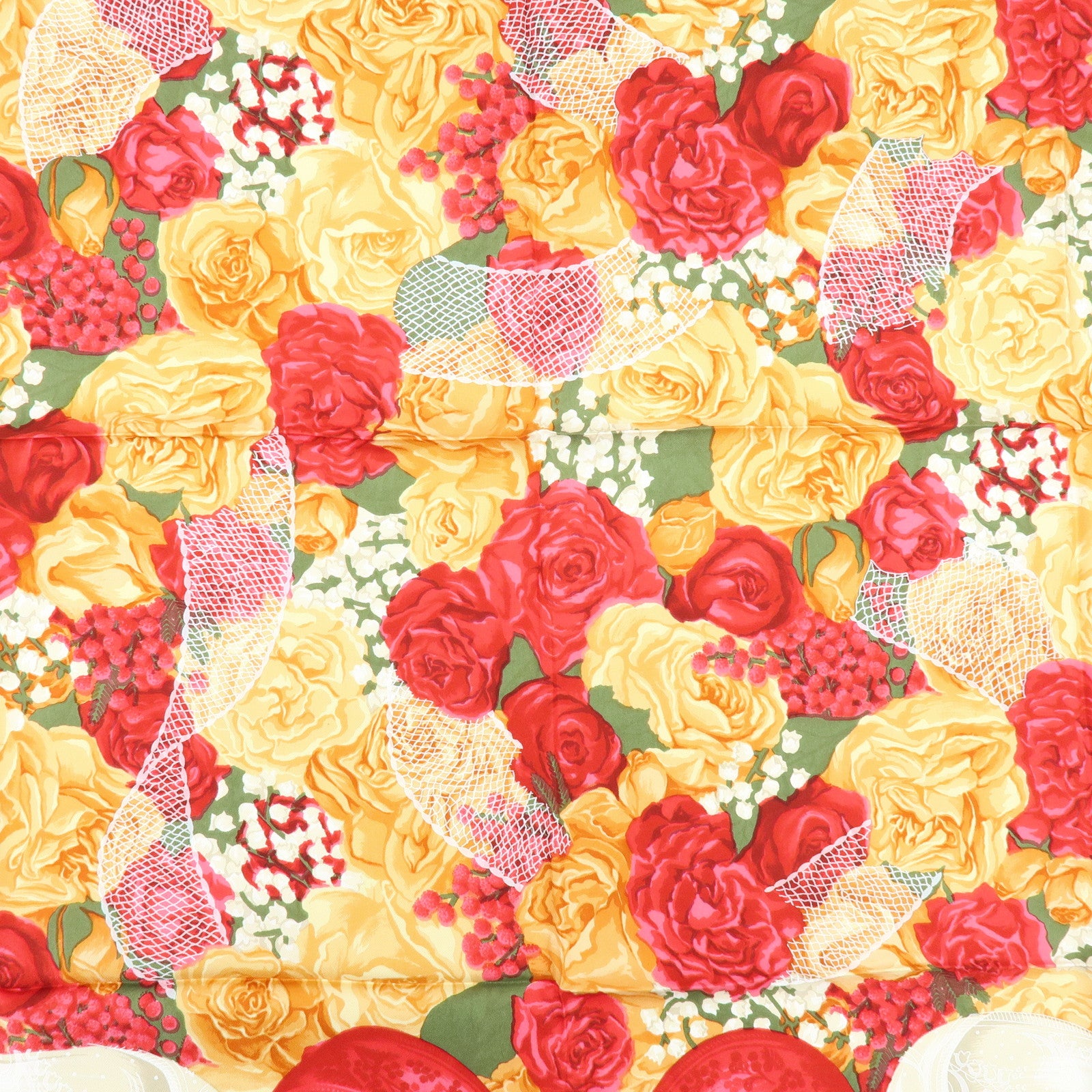Christian Dior Silk 100% Scarf Flowers Motif Navy Red Orange