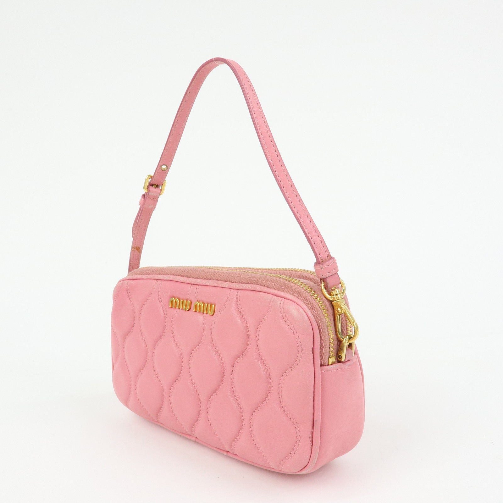 MIU MIU Nappa Leather Hand Bag Accessory Pouch Pink