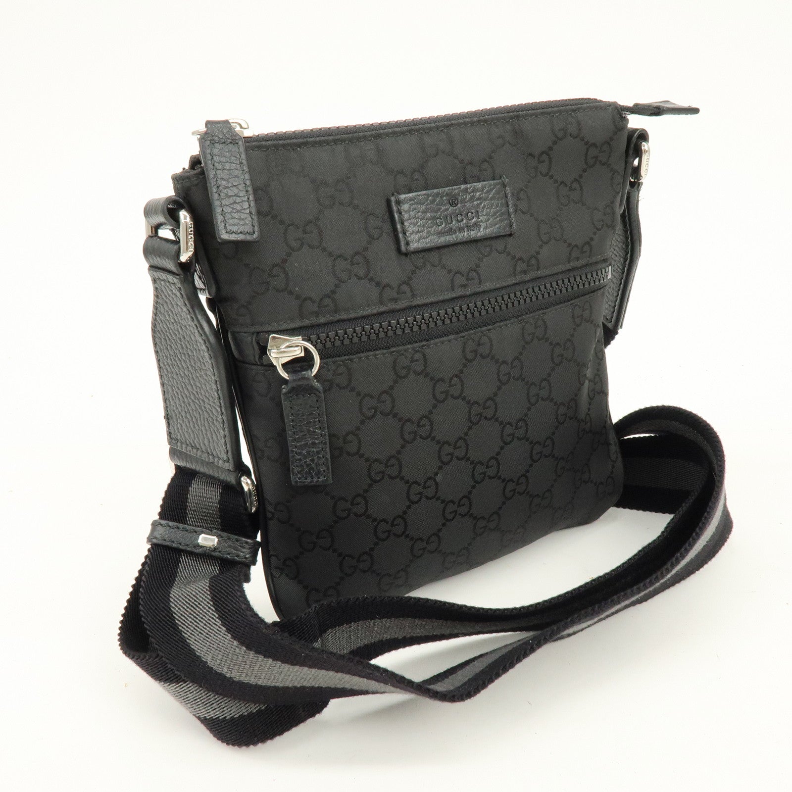 GUCCI GG Nylon Leather Shoulder Bag Crossbody Bag Black 449183