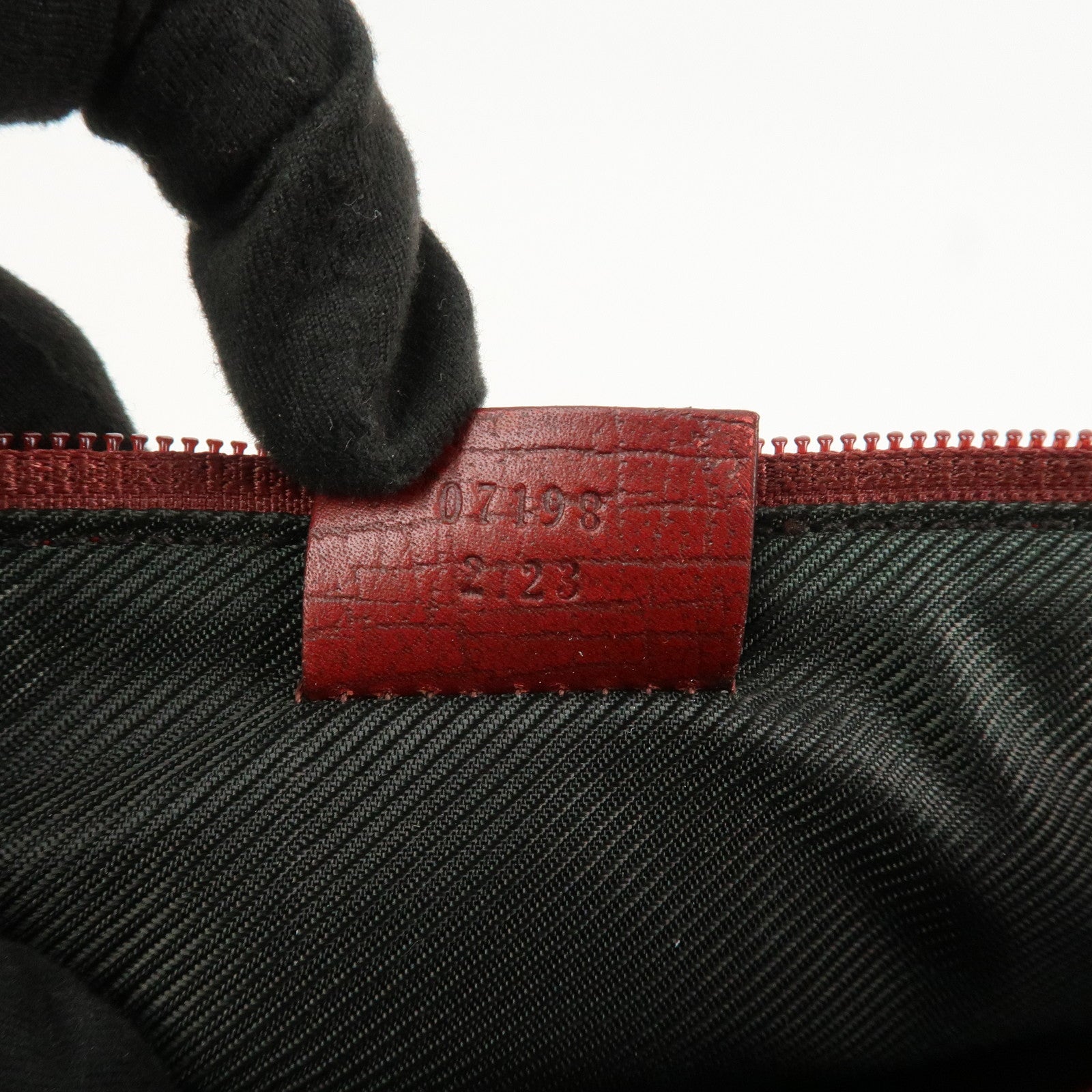 GUCCI Boat Bag GG Canvas Leather Hand Bag Pouch Red 07198