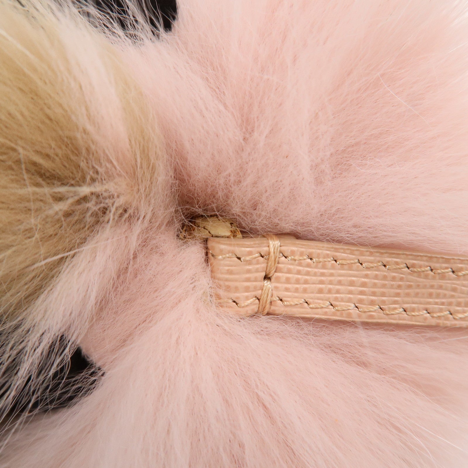 FENDI Pompom Fur Bag Charm Key Ring Brown Pink A7R259