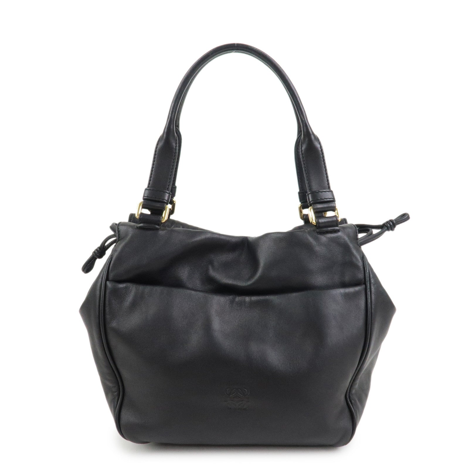 LOEWE Anagram Nappa Leather Hand Bag Drawstring Bag Black