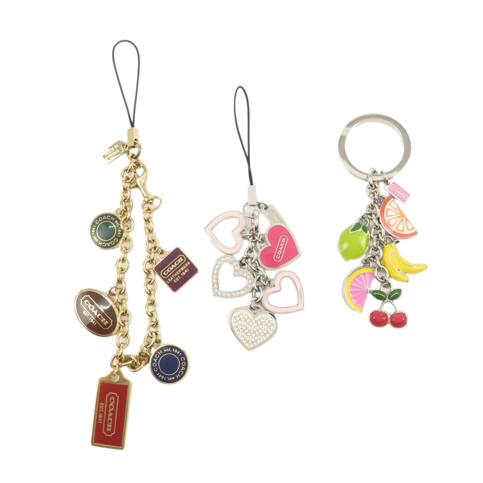 COACH Set Of 3 Bag Charm Key Charm Metal Multicolor Fruits
