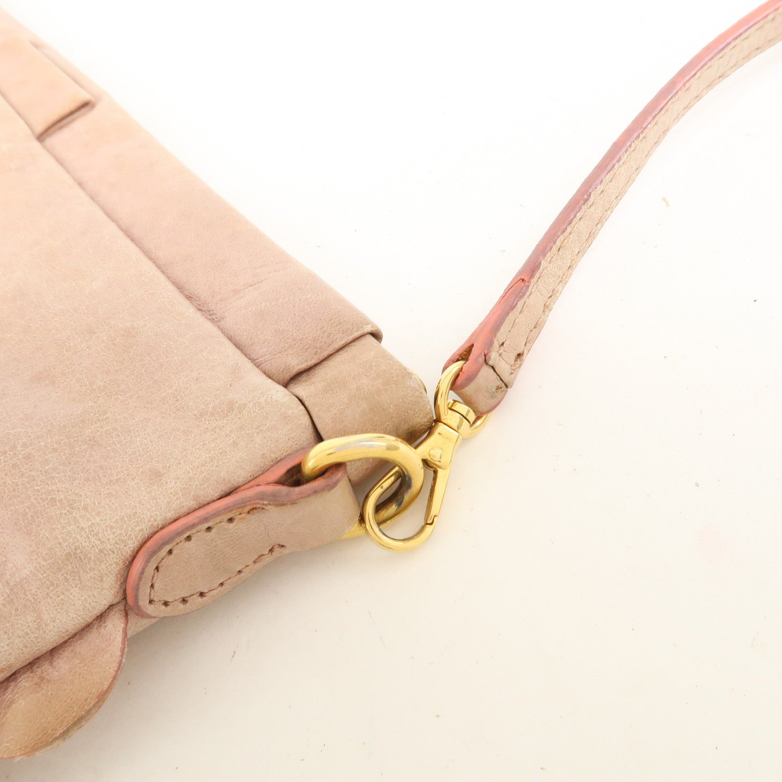 MIU MIU Logo Frilled Leather Shoulder Bag Crossbody Bag Pink Beige