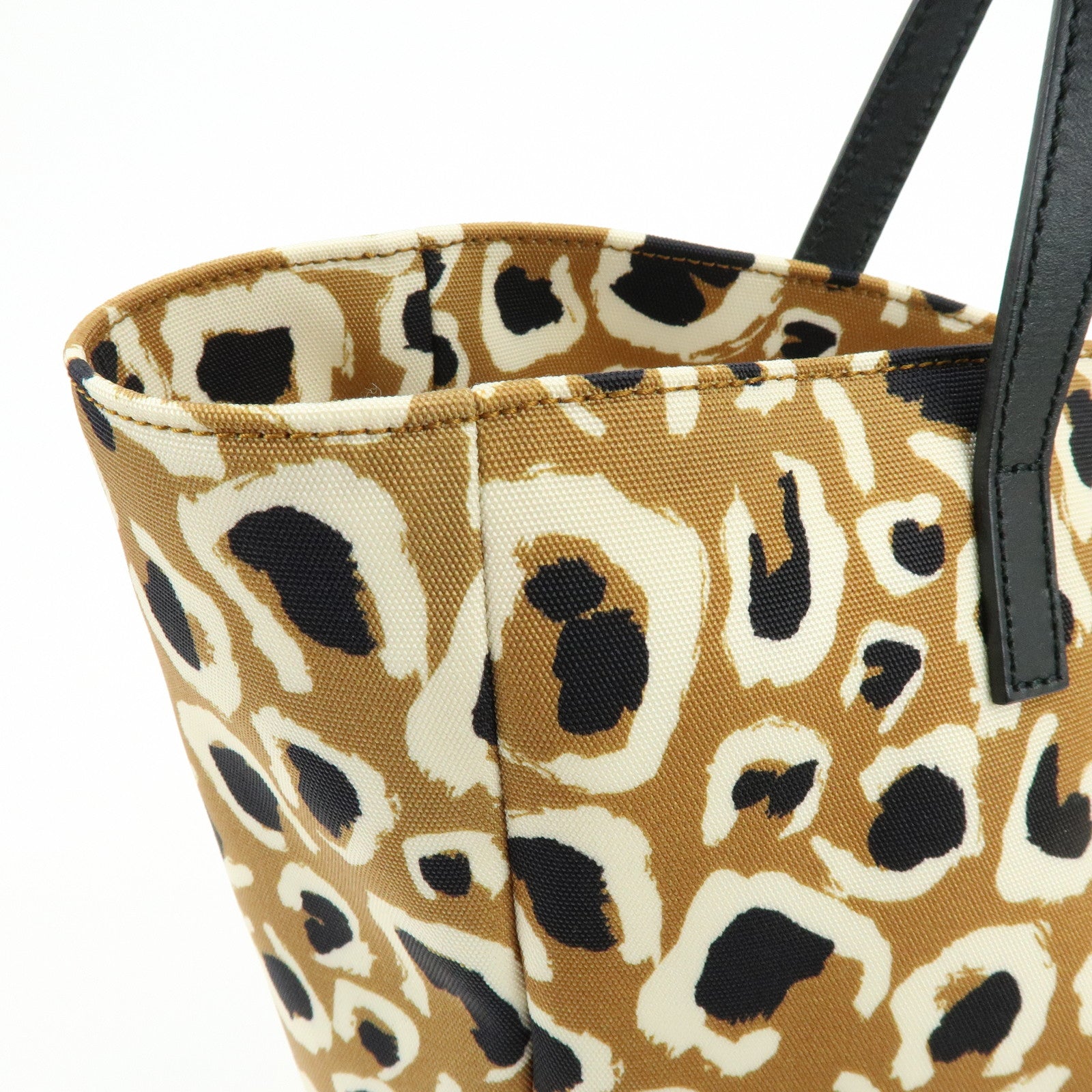 GUCCI Leopard Canvas Leather Tote Bag Hand Bag Beige Black 282439