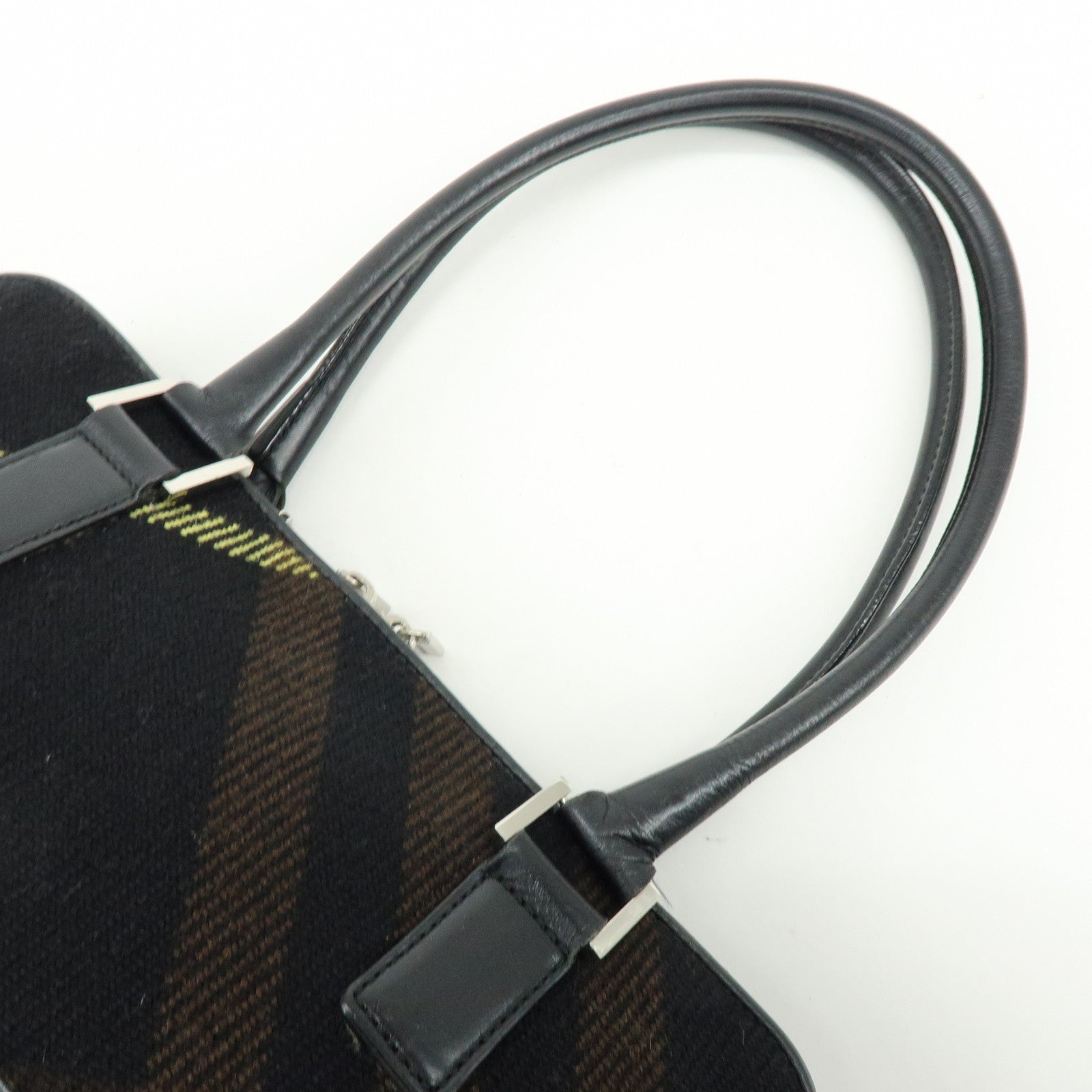BURBERRY Plaid Canvas Leather Shoulder Bag Hand Bag Black Brown