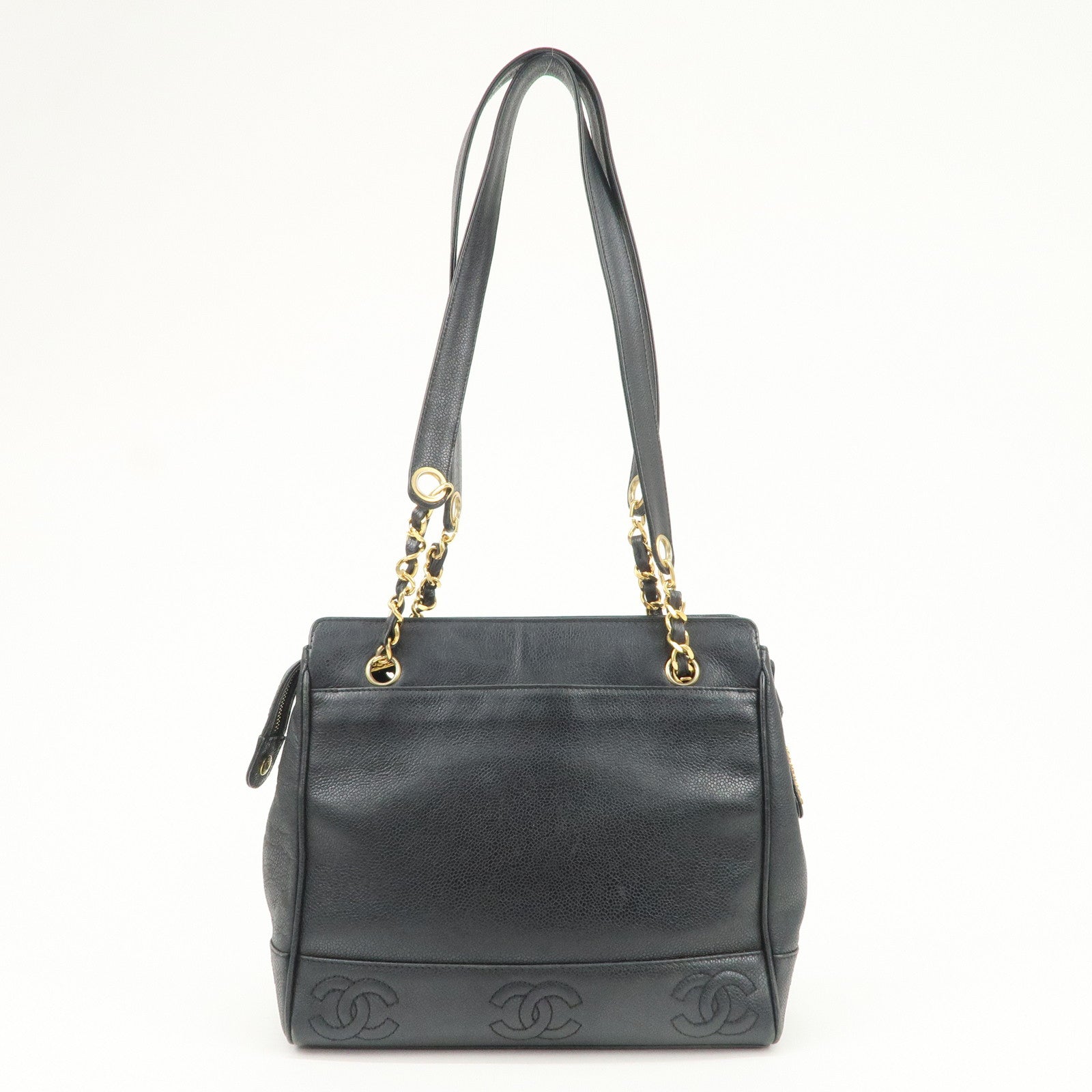 CHANEL Triple COCO Mark Caviarskin Chain Shoulder Bag Black