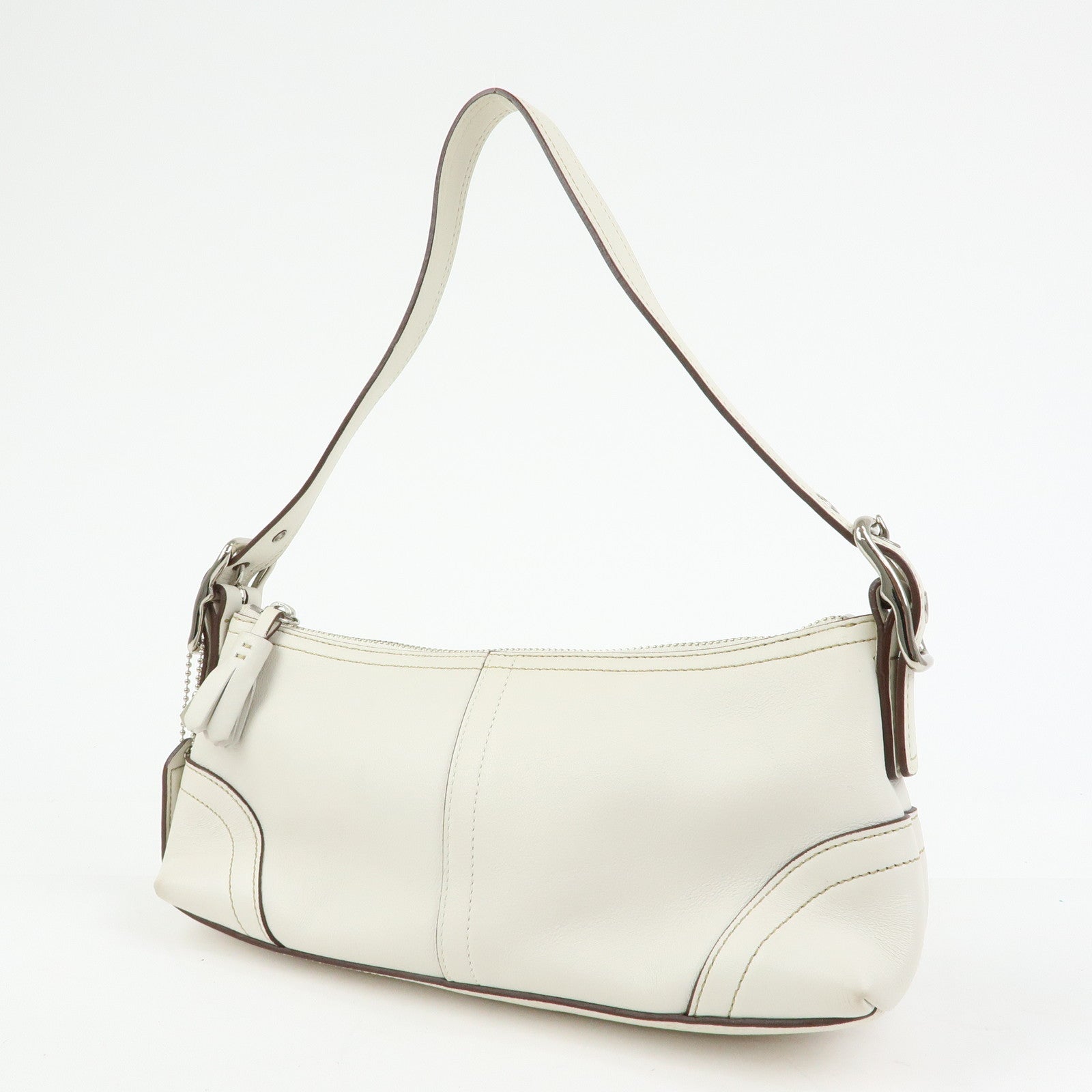 COACH Leather Hand Bag Shoulder Bag Pouch Charm White