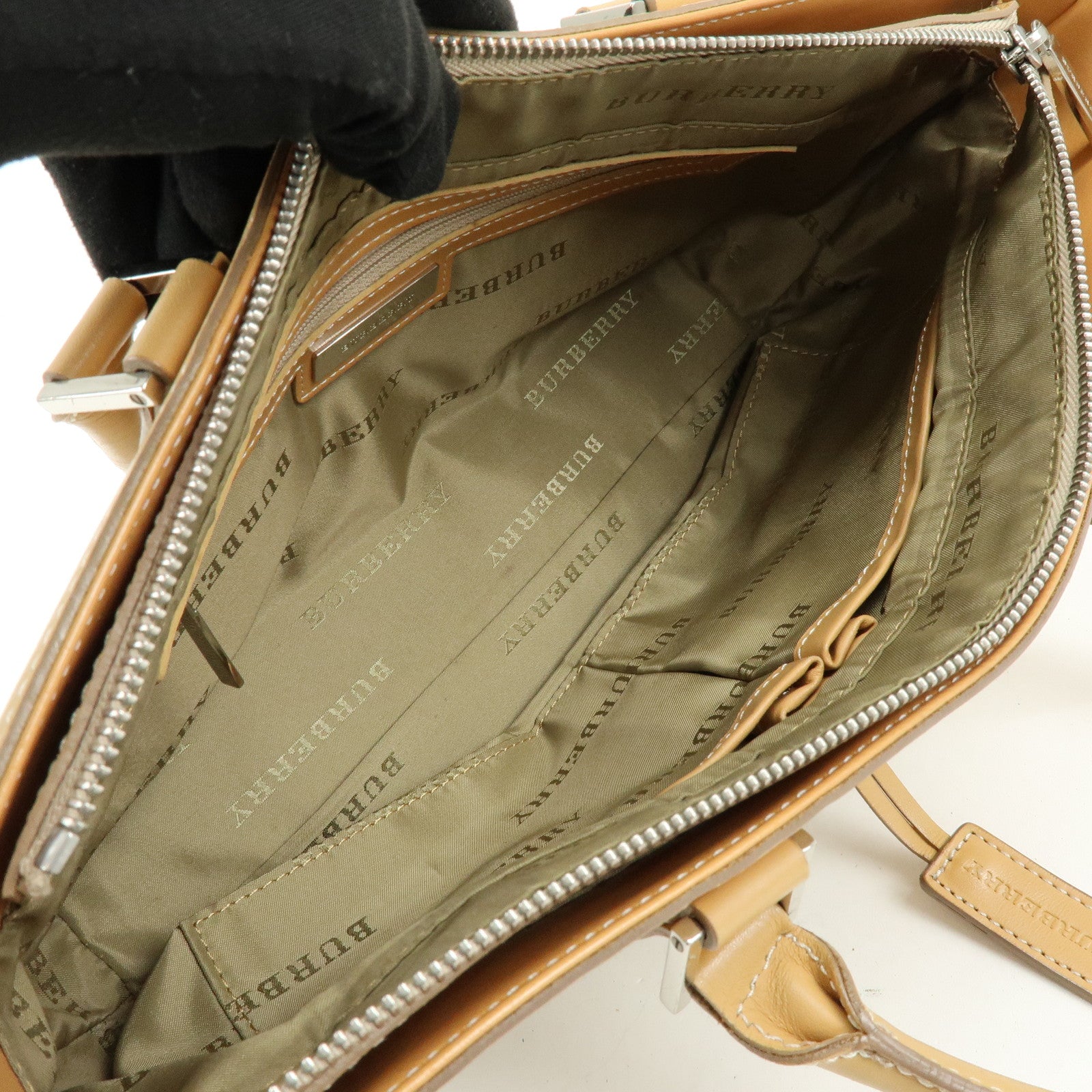 BURBERRY Canvas Leather Hand Bag Tote Bag Beige Light Beige