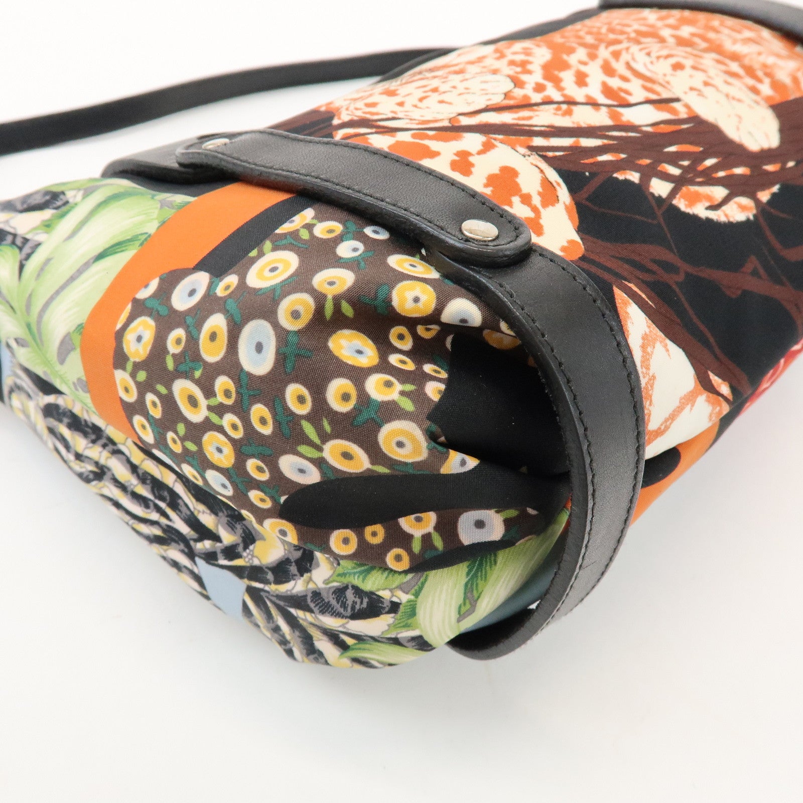 Ferragamo Nylon Leather Shoulder Bag Black Multicolor Animal