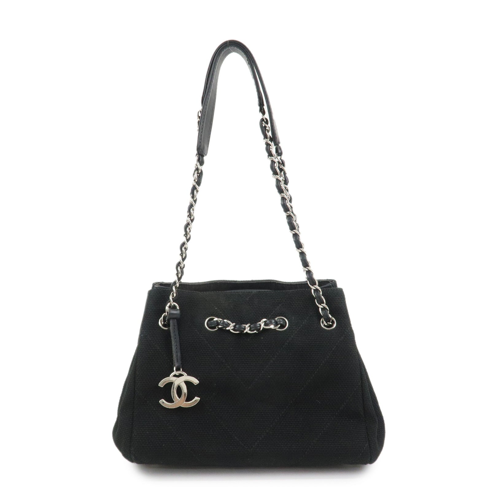 CHANEL COCO Mark Canvas Leather Chain Shoulder Bag Black