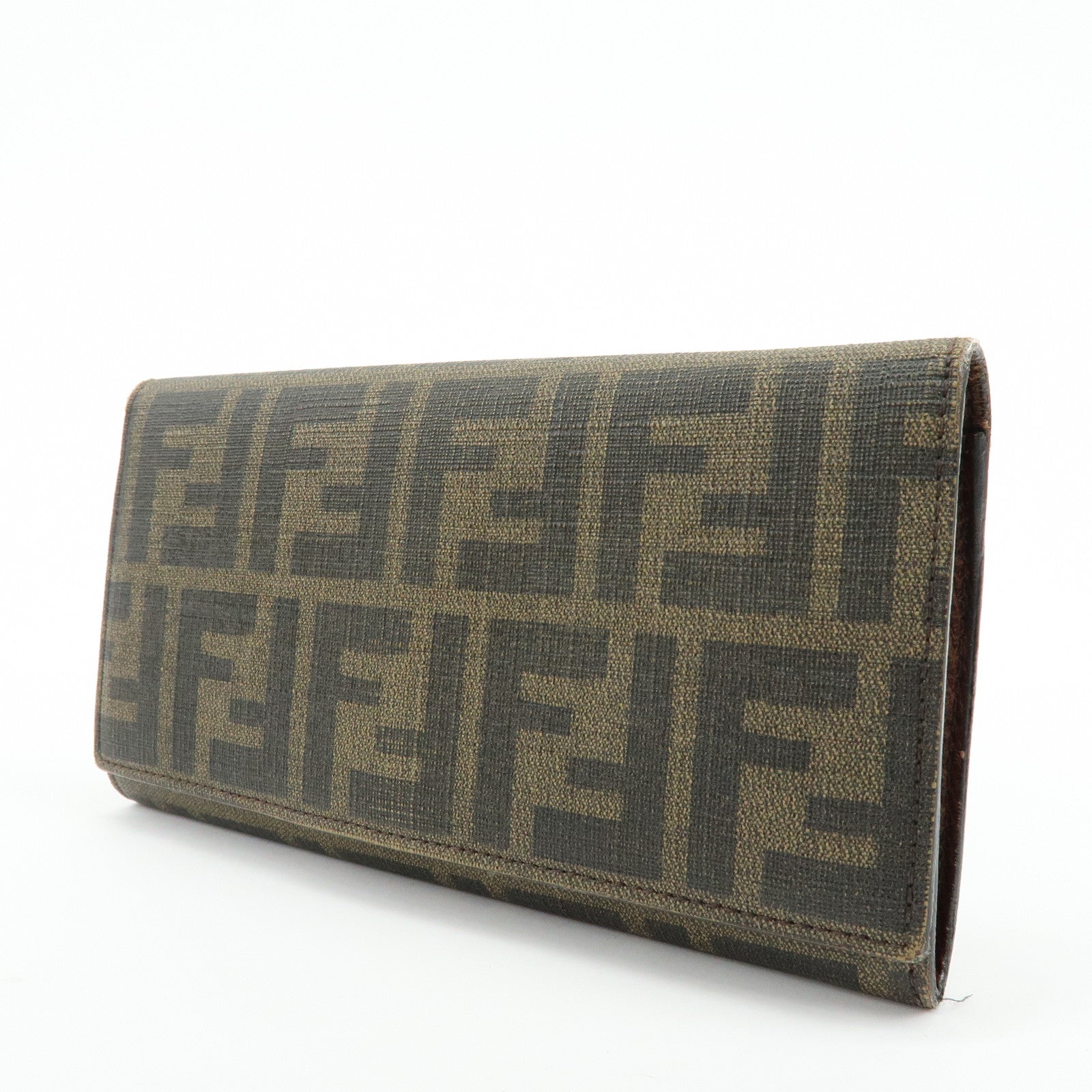 FENDI Zucca Leather Bi-fold Long Wallet Brown Black 8M0000
