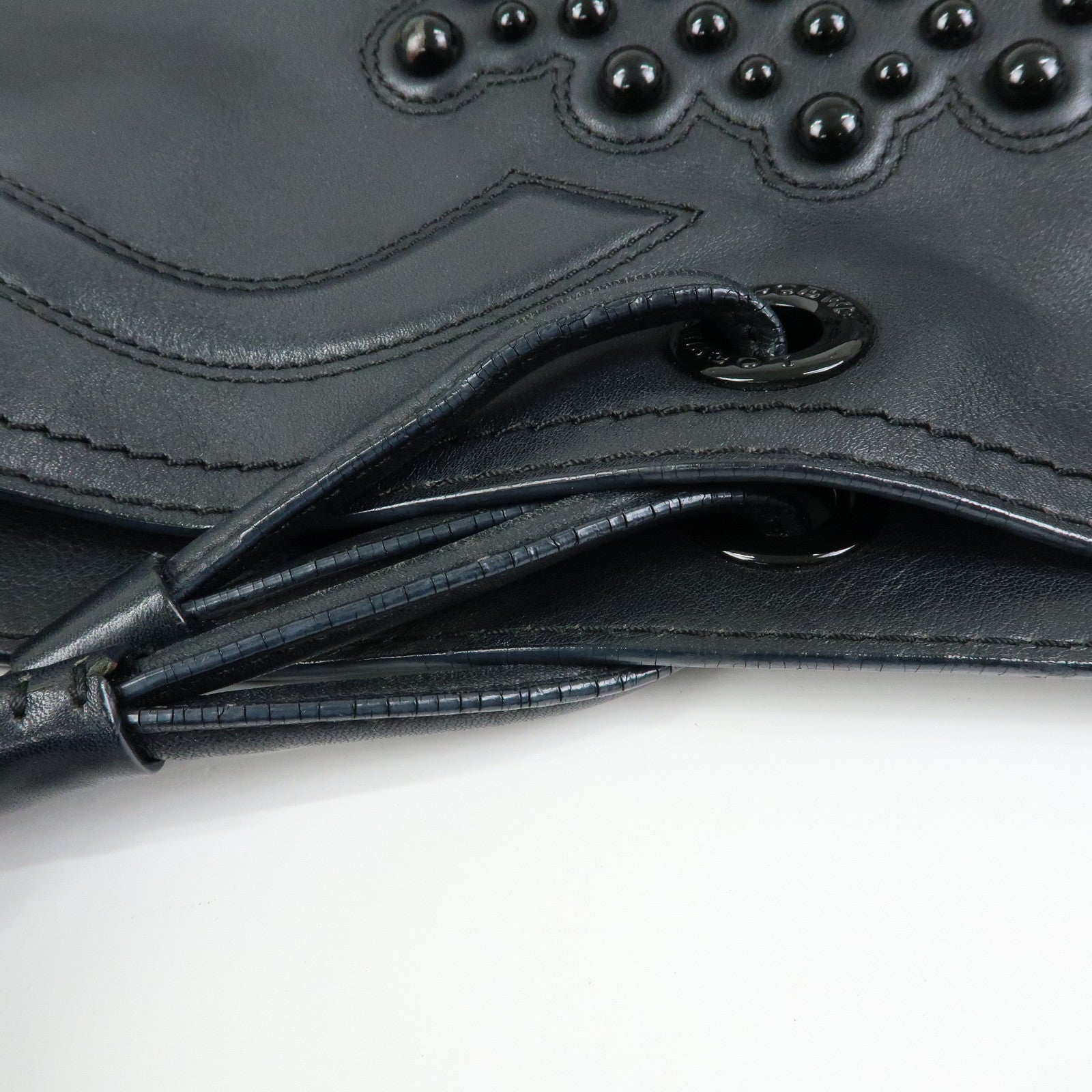 LOEWE Logo Studs Leather Shopper Tote Bag Shoulder Bag Black