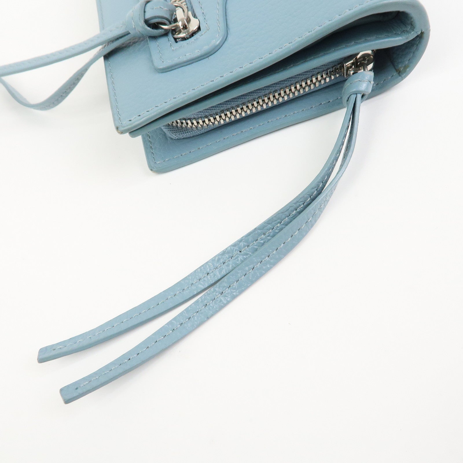 BALENCIAGA Leather Bi-Fold Compact Wallet Light Blue