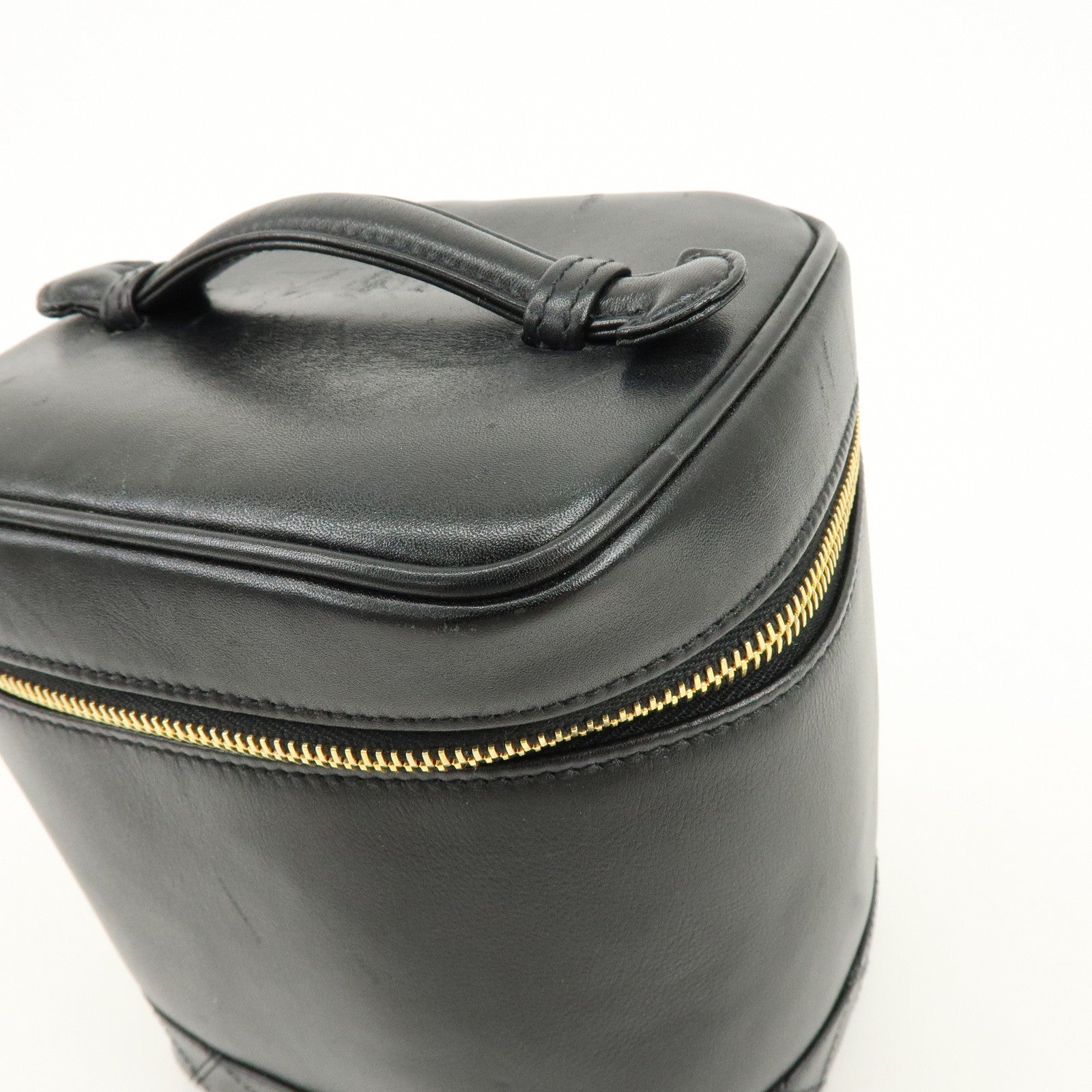 CHANEL Bicolore Lamb Skin Vanity Bag Hand Bag Black A01619