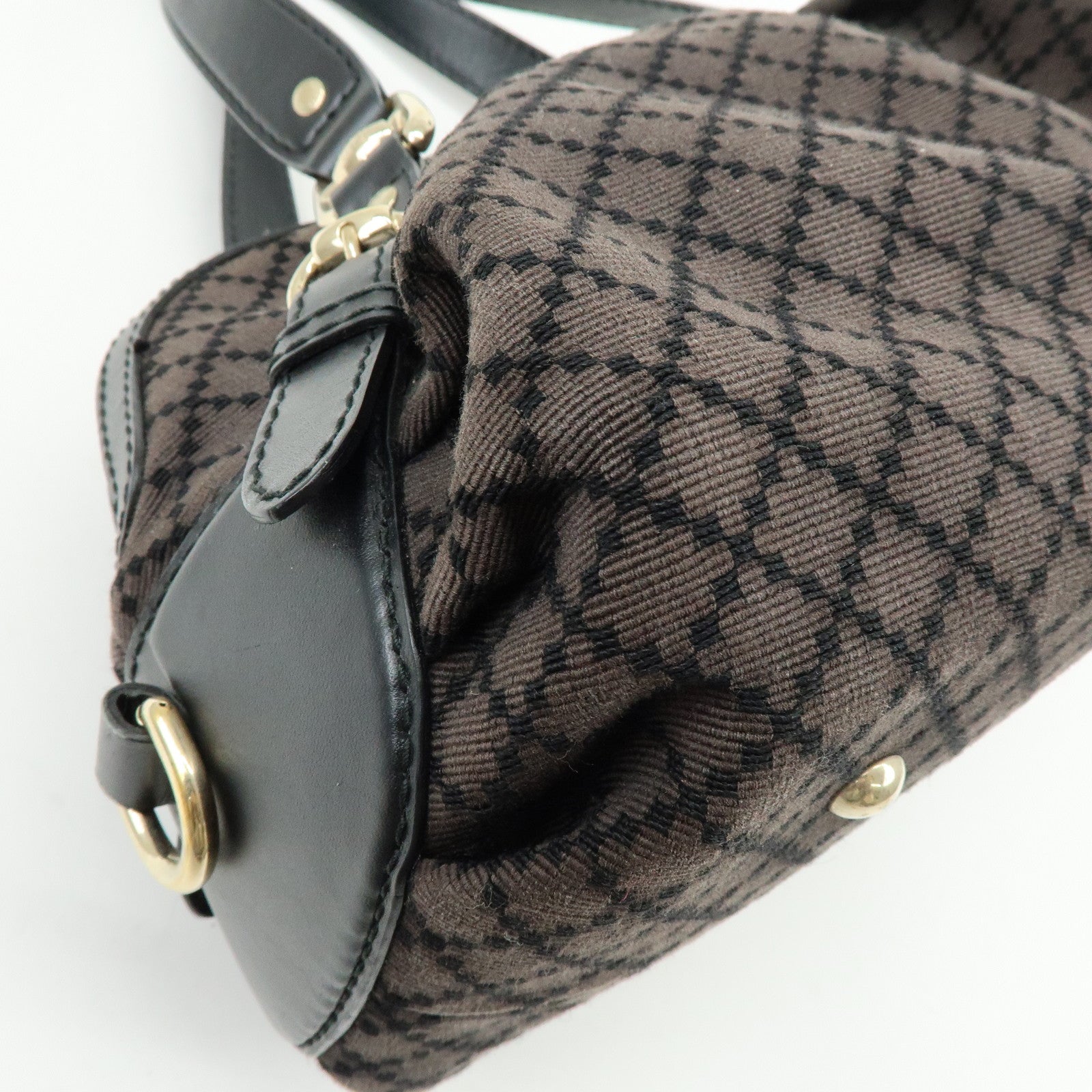 GUCCI Diamante Canvas Leather Shoulder Boston Bag Brown 269930