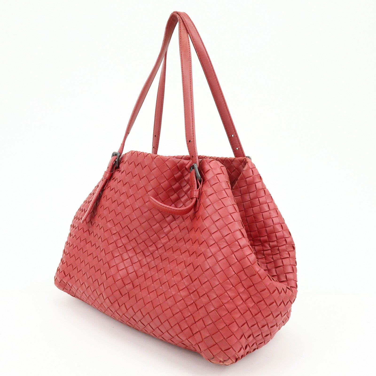 BOTTEGA VENETA Intrecciato Leather Tote Bag Shoulder Bag Red