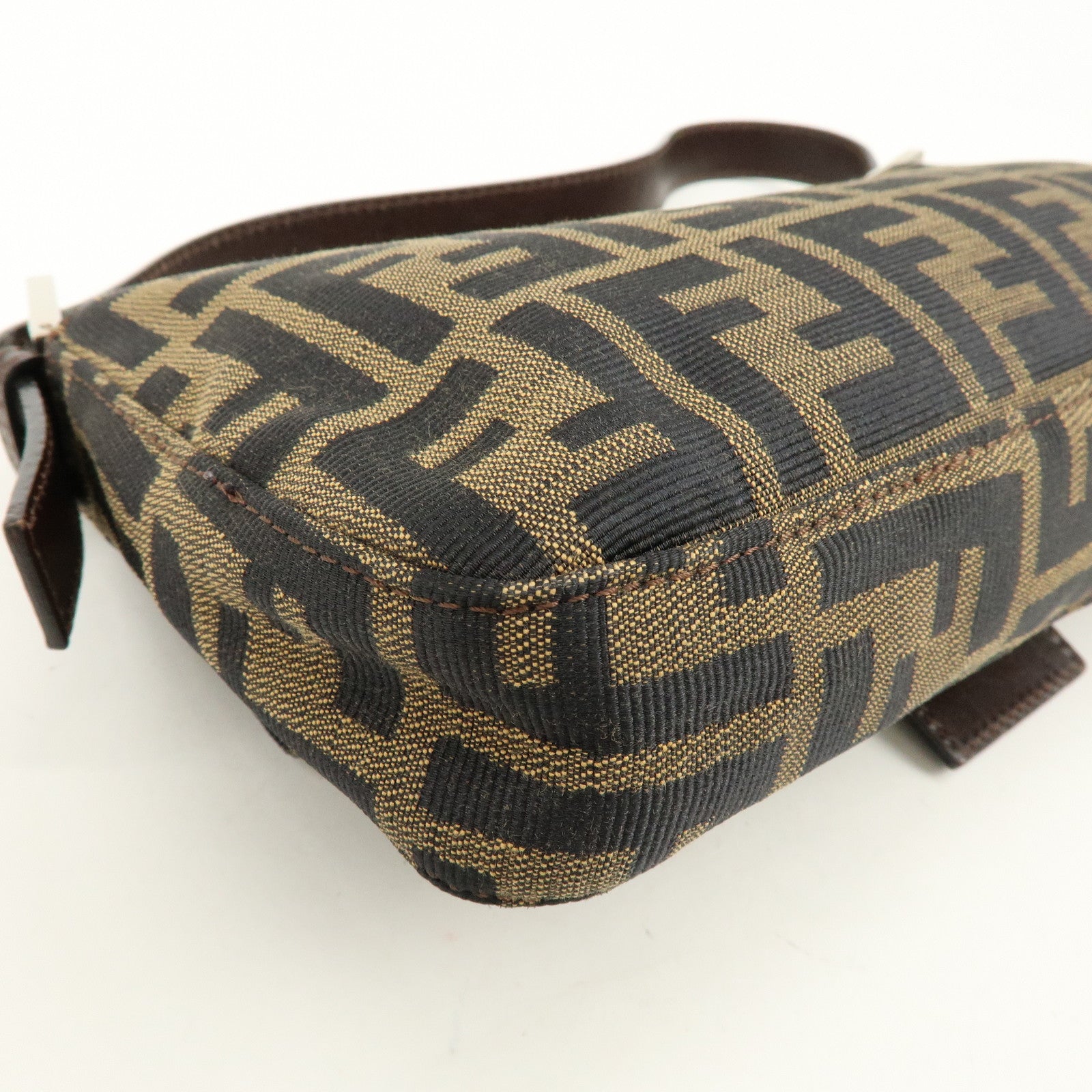 FENDI Mamma Baguette Zucca Canvas Leather Shoulder Bag Brown 8BR000