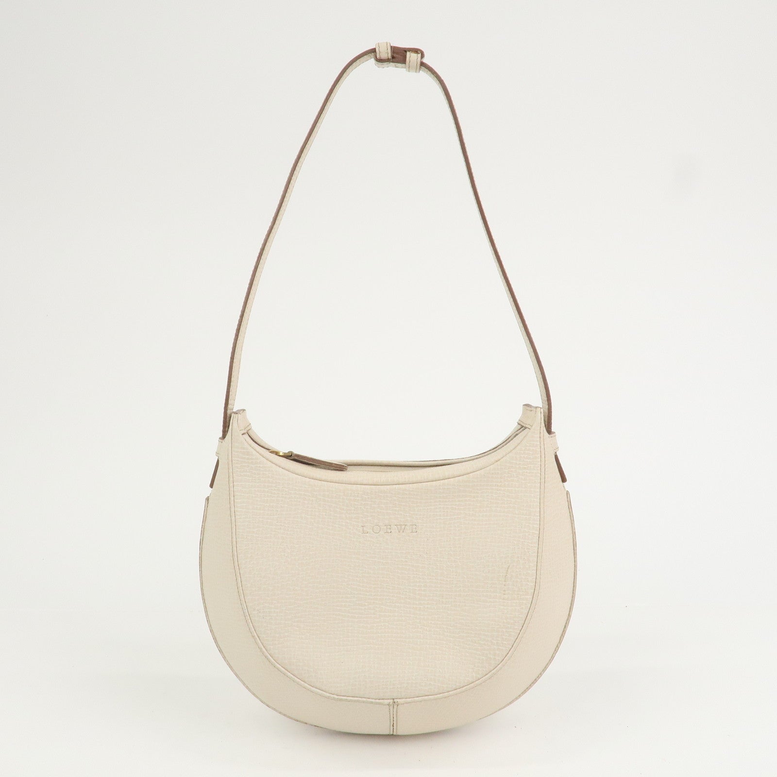 LOEWE Logo Leather 2Way Shoulder Bag Hand Bag Ivory
