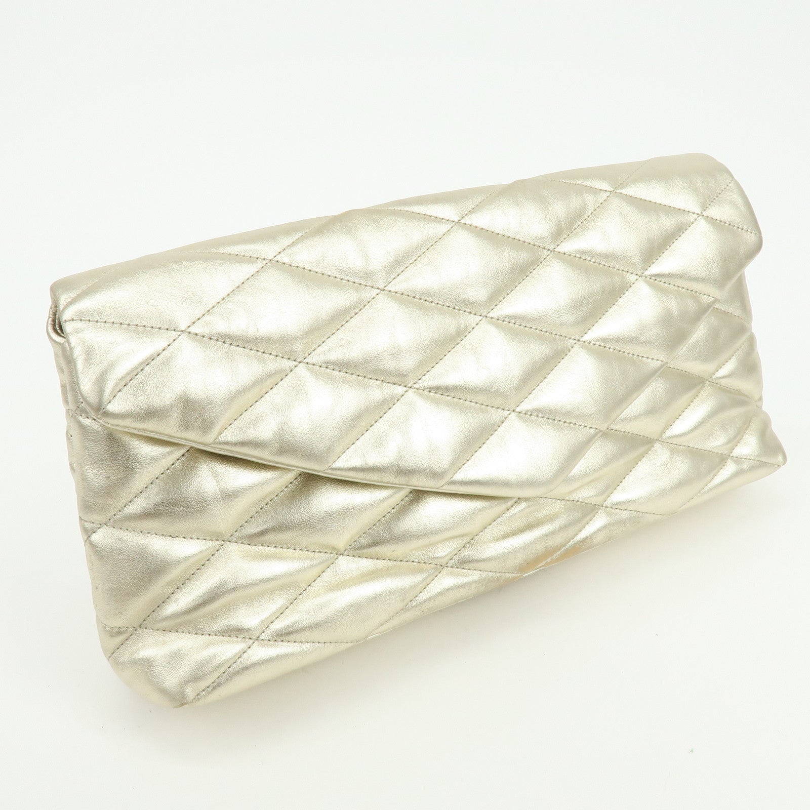 SAINT LAURENT PARIS Sade Leather Clutch Bag Gold 1655004