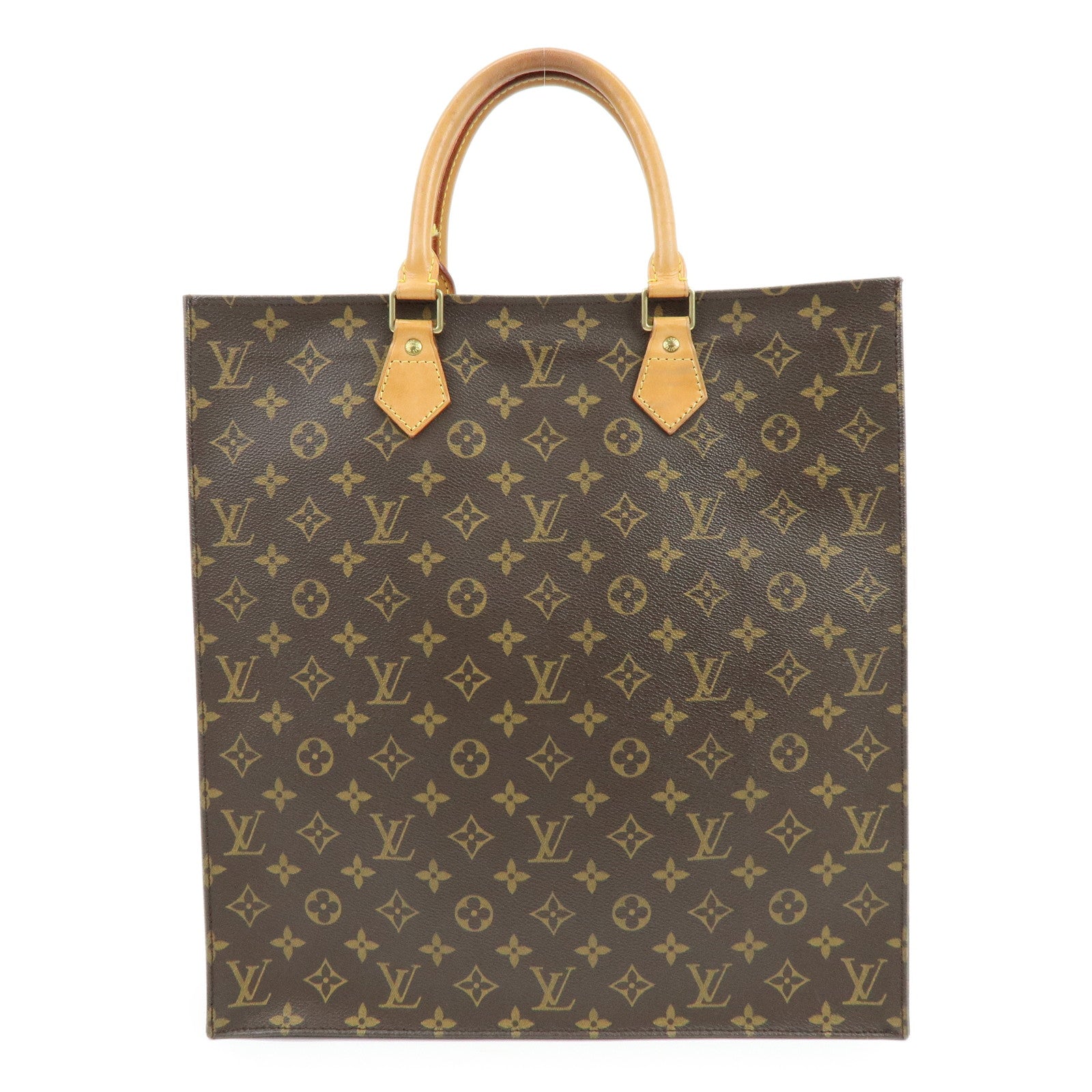 Louis Vuitton Monogram Sac Plat Tote Bag Hand Bag Brown M51140 Auth Used F/S
