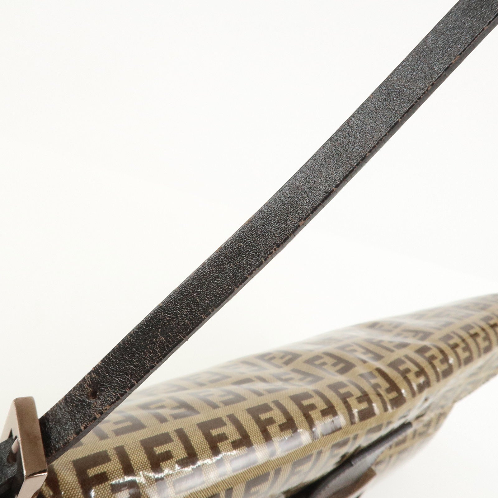 FENDI Zucchino PVC Canvas Leather Shoulder Bag Brown 8BR002