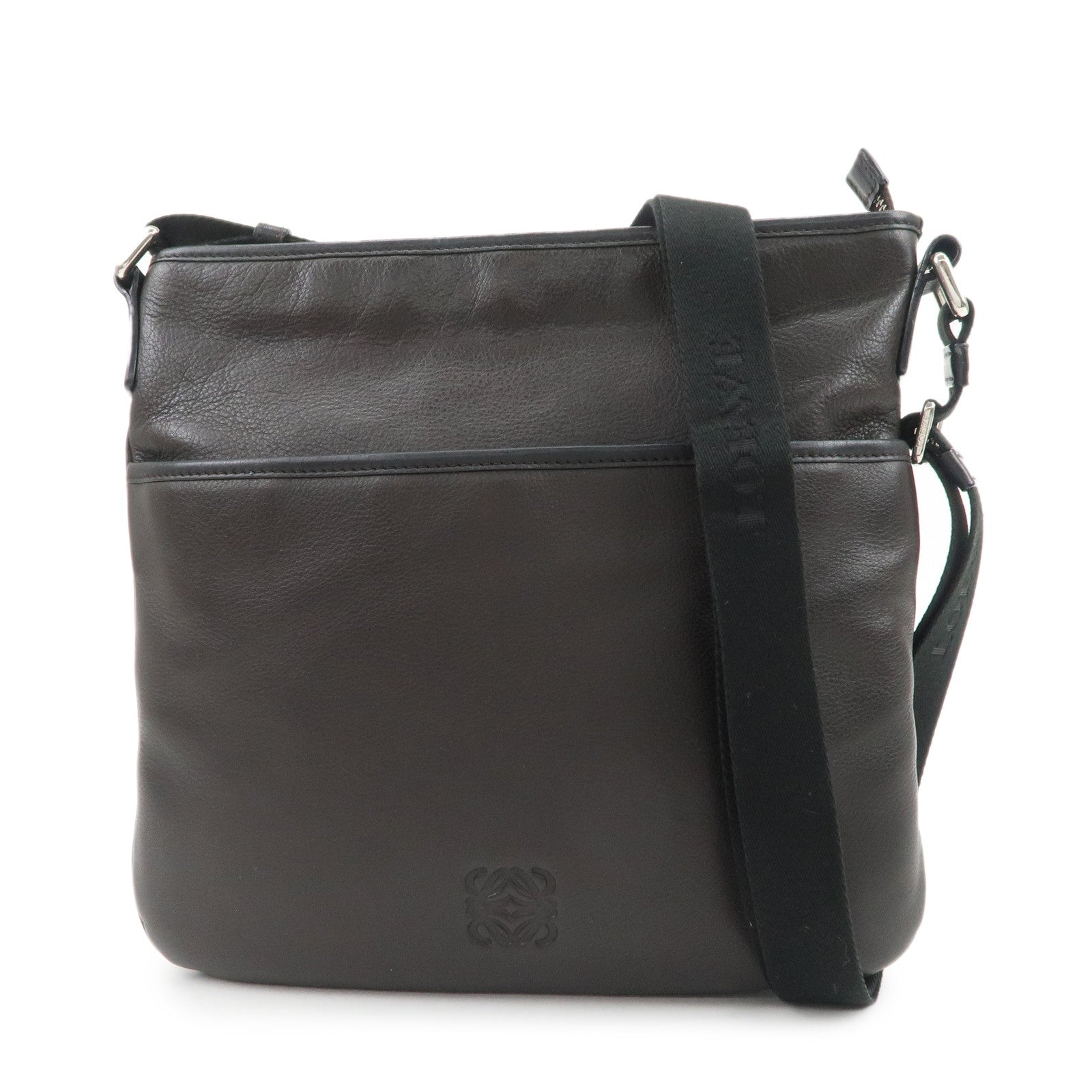 LOEWE Anagram Logo Leather Shoulder Bag Crossbody Bag Dark Brown