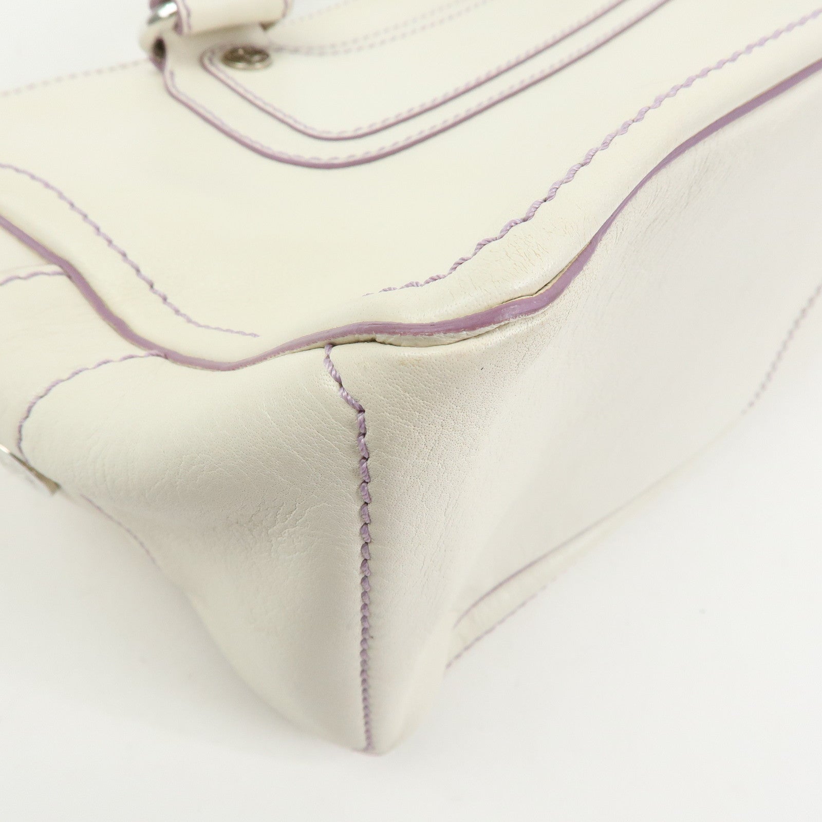 CELINE Macadam Leather Boogie Bag Hand Bag Tote Bag White Purple